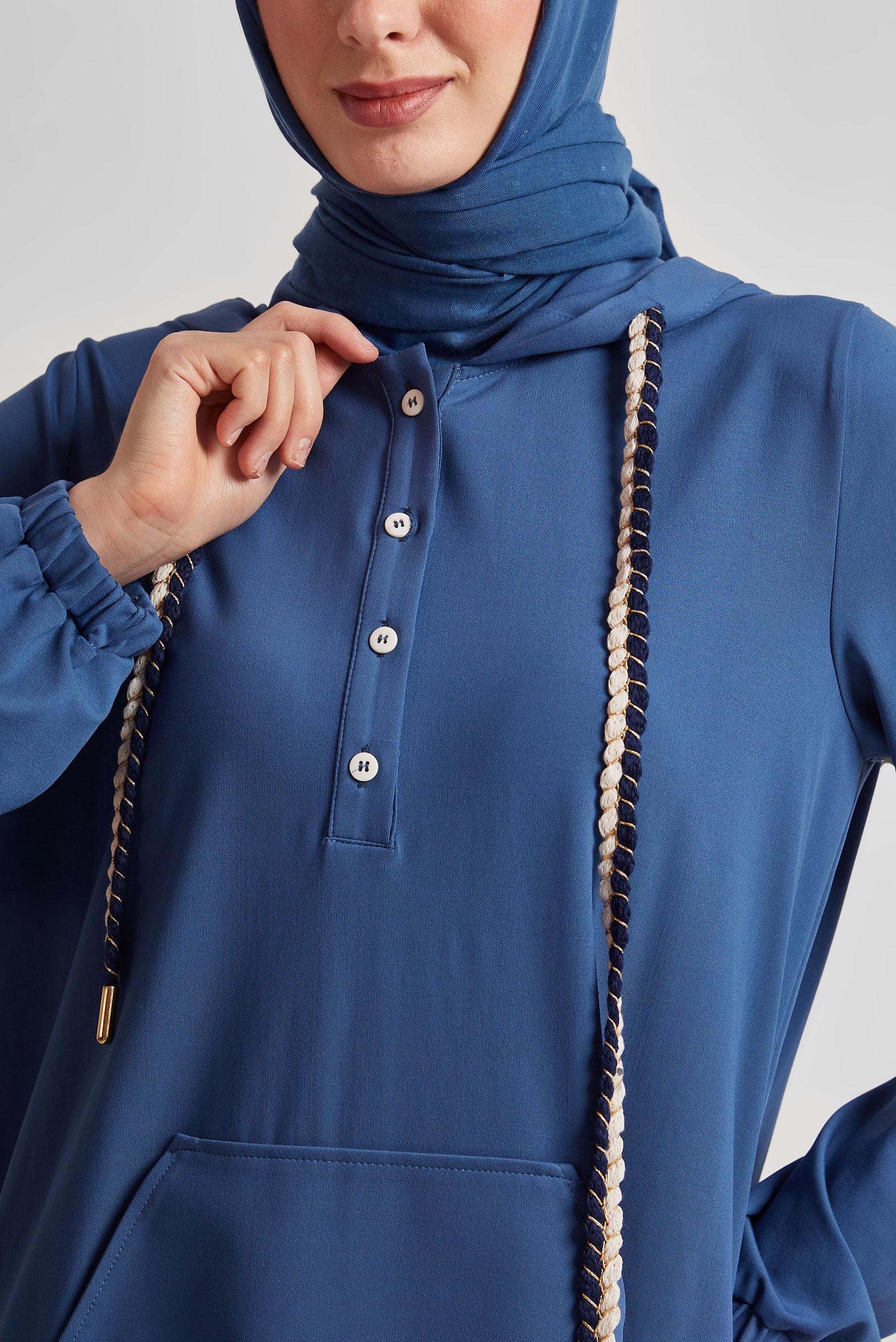 Tesettür giyim LACİVERT KAPÜŞONLU EŞOFMAN TUNİK 45472