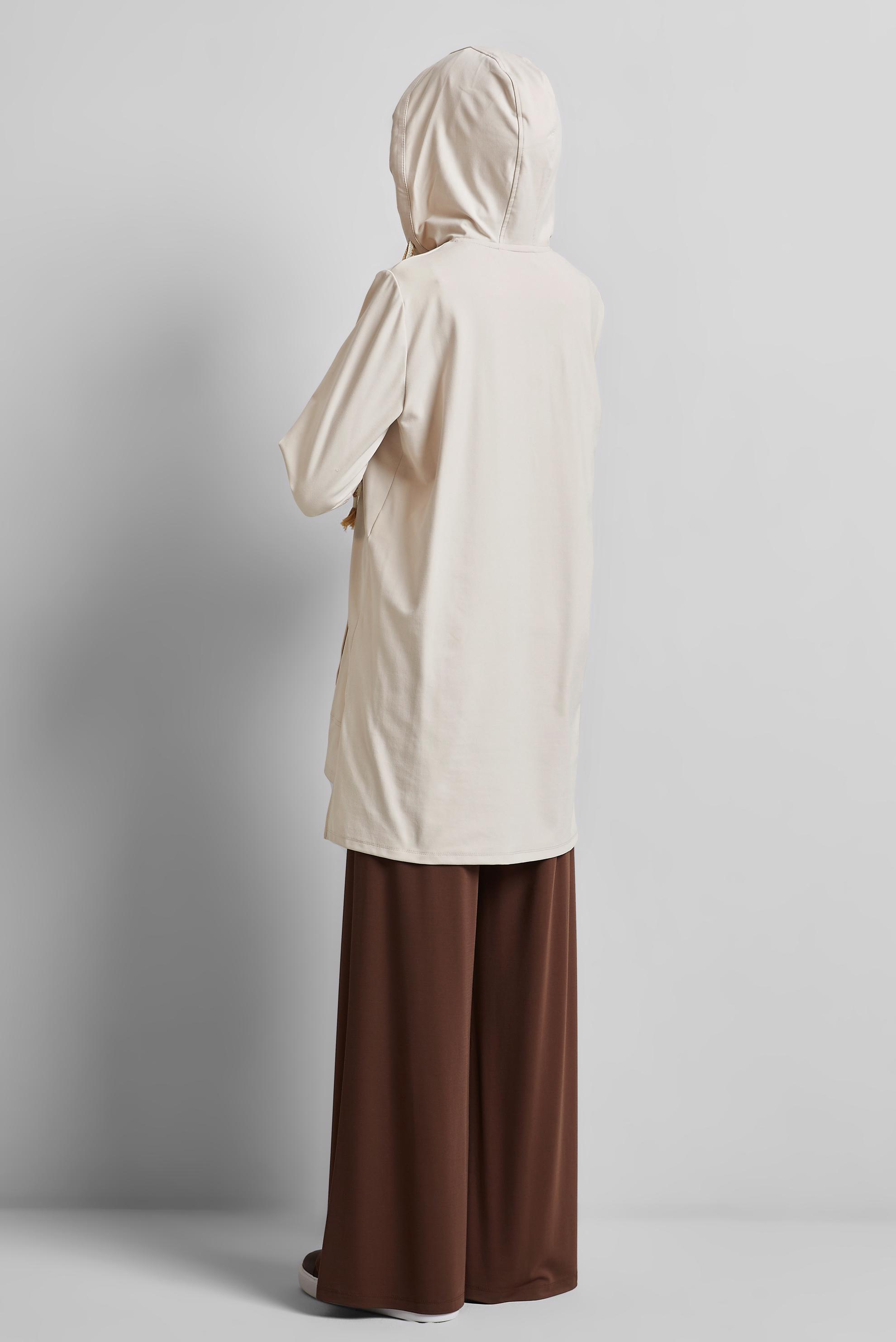 Tesettür giyim EKRU KAPÜŞONLU EŞOFMAN TUNİK 45472