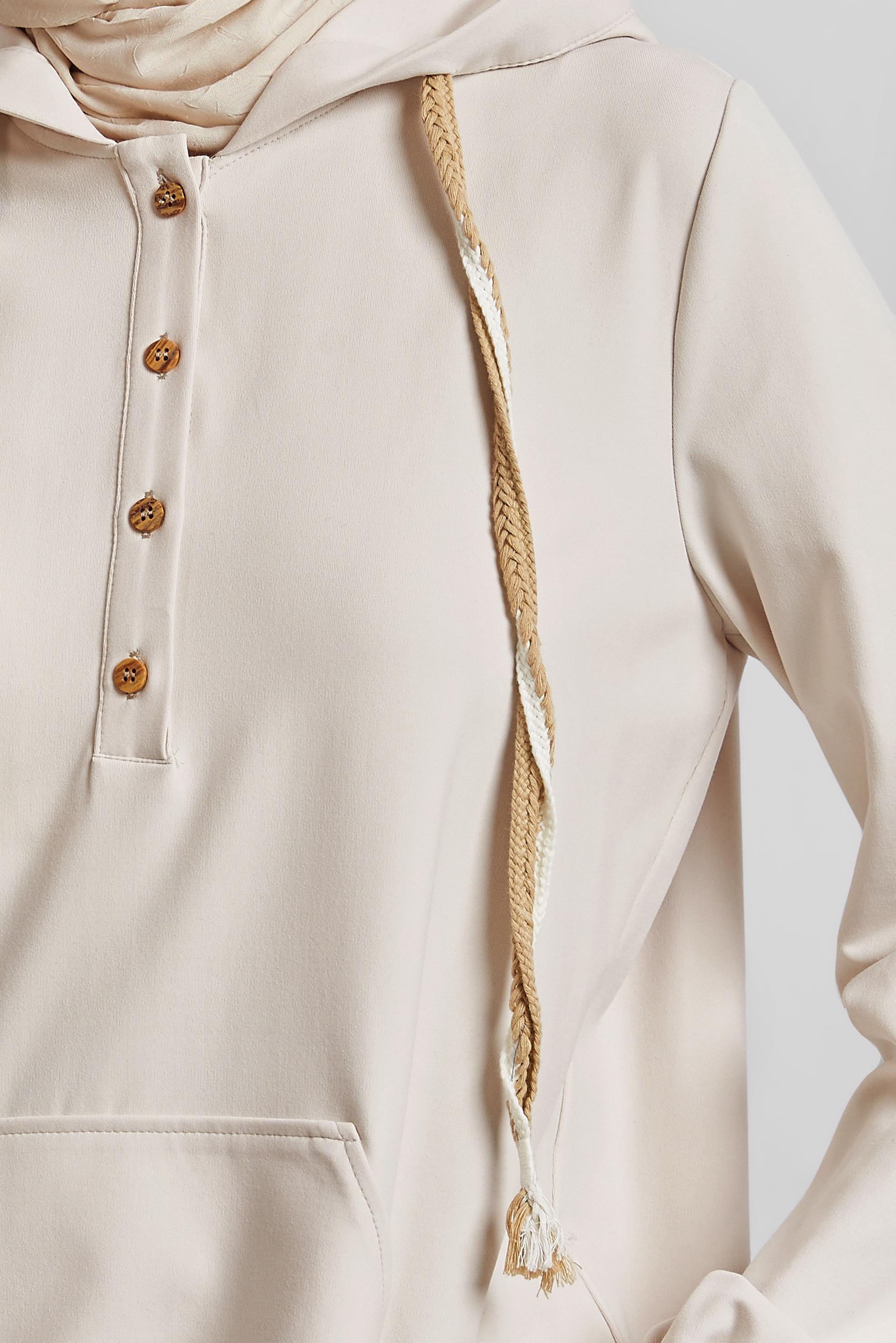 Tesettür giyim EKRU KAPÜŞONLU EŞOFMAN TUNİK 45472