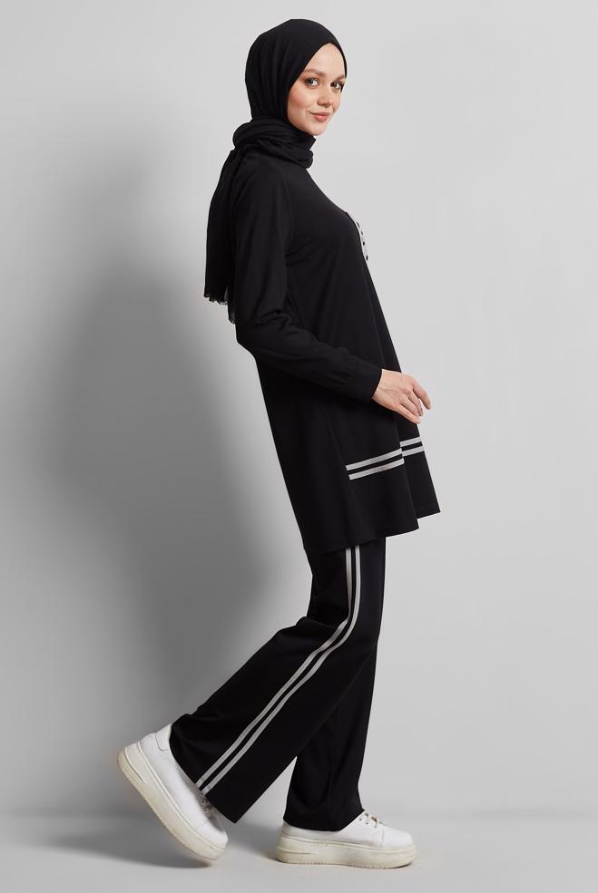 Vêtements hijab NOIR ENSEMBLE SURVÊTEMENT AVEC PANTALON 45479 - ALVİNA