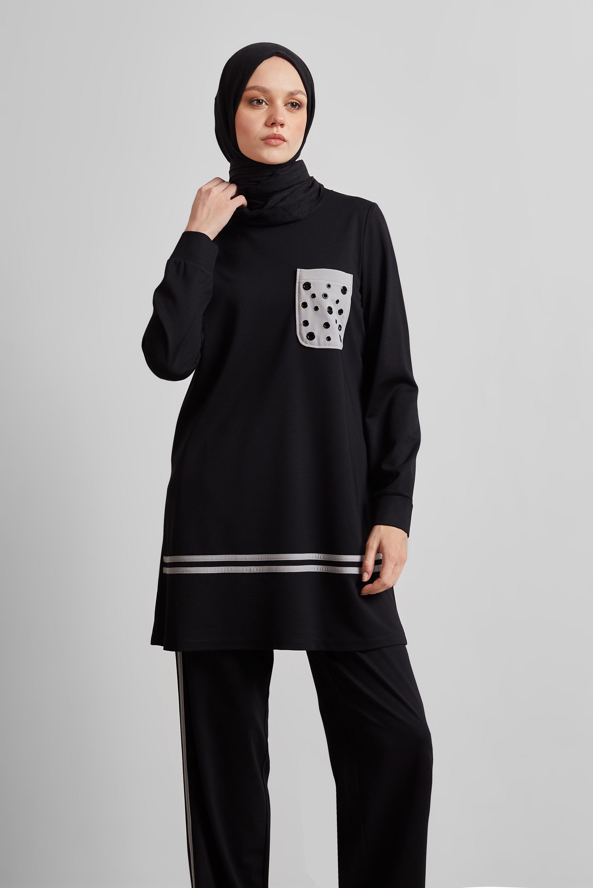 Vêtements hijab NOIR ENSEMBLE SURVÊTEMENT AVEC PANTALON 45479