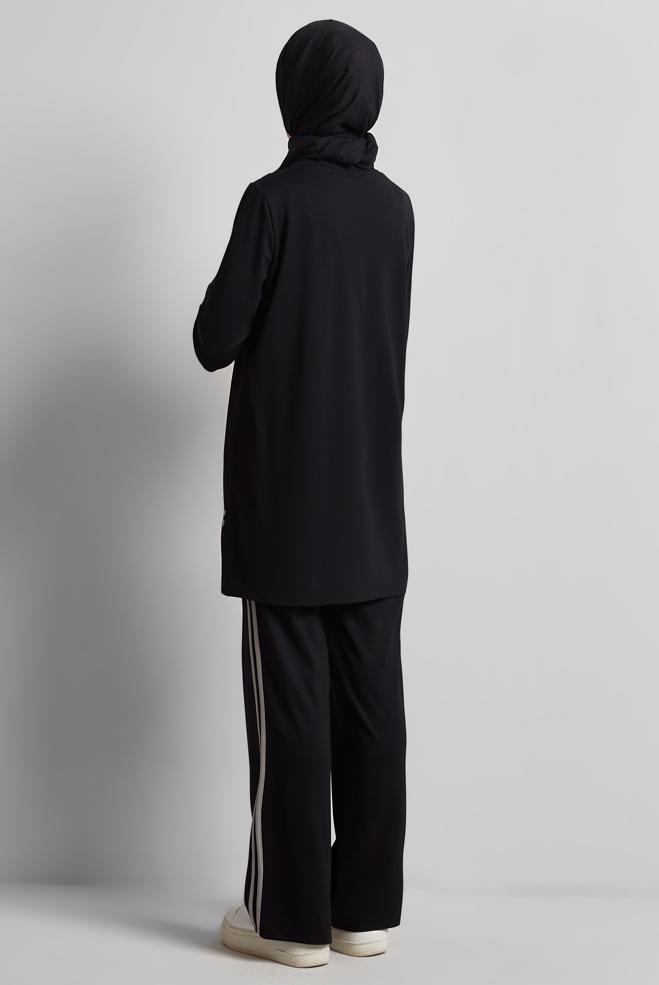 Vêtements hijab NOIR ENSEMBLE SURVÊTEMENT AVEC PANTALON 45479 - ALVİNA