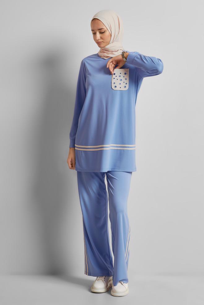 Vêtements hijab BLEU ENSEMBLE SURVÊTEMENT AVEC PANTALON 45479 - ALVİNA
