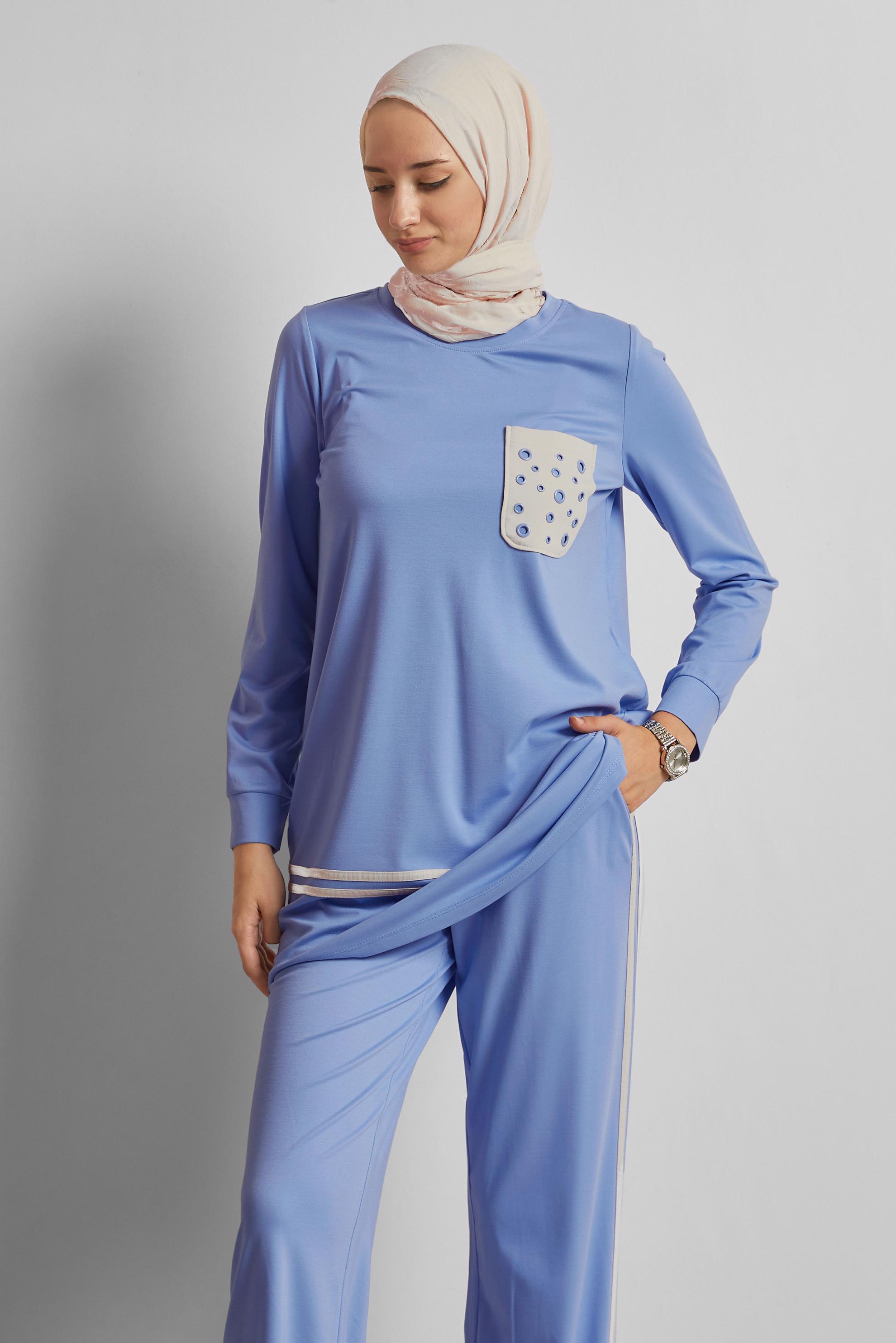 Vêtements hijab BLEU ENSEMBLE SURVÊTEMENT AVEC PANTALON 45479