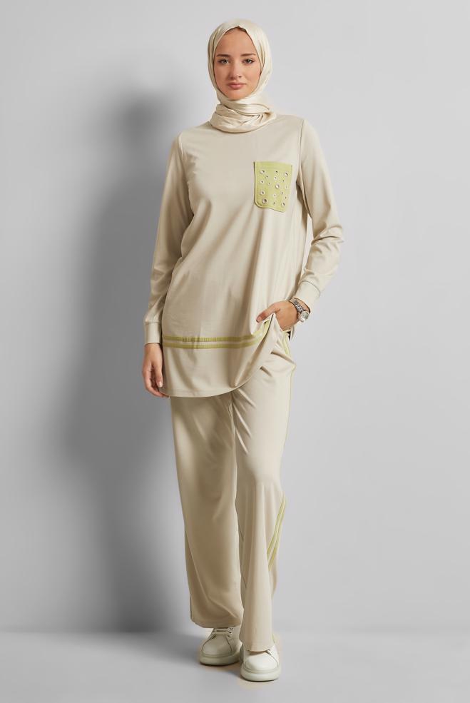 Vêtements hijab SABLE ENSEMBLE SURVÊTEMENT AVEC PANTALON 45479 - ALVİNA