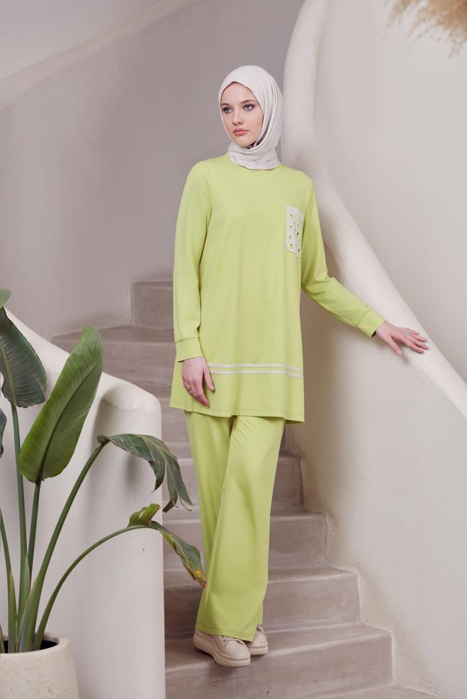 Tesettür giyim SARI PANTOLONLU EŞOFMAN TAKIM 45479 - ALVİNA
