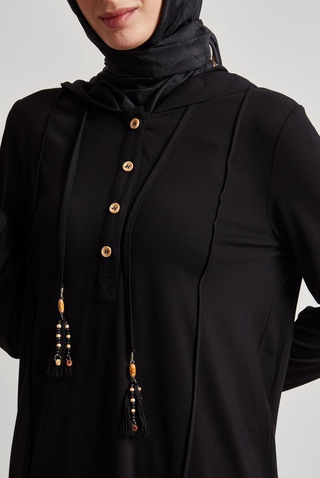 Hijab-Kleidung SCHWARZ TRAININGSANZUG-SET MIT KAPUZE 45537 - ALVİNA