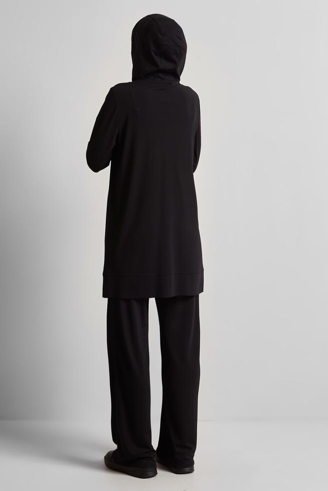 Hijab-Kleidung SCHWARZ TRAININGSANZUG-SET MIT KAPUZE 45537 - ALVİNA