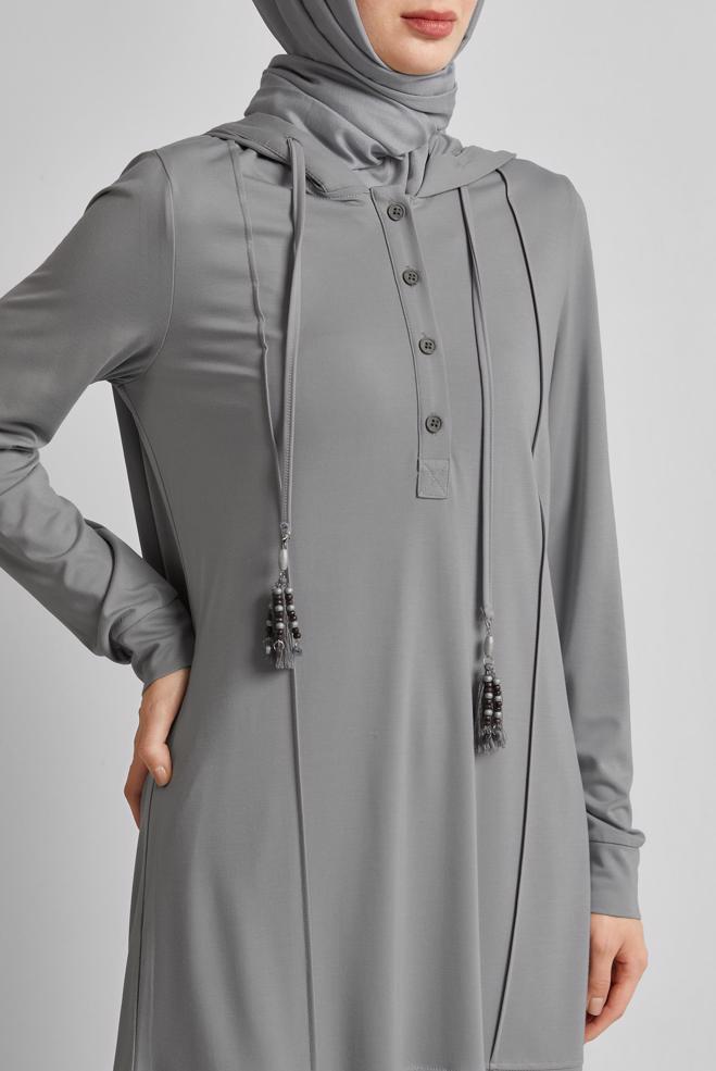 Hijab-Kleidung GRAU TRAININGSANZUG-SET MIT KAPUZE 45537 - ALVİNA