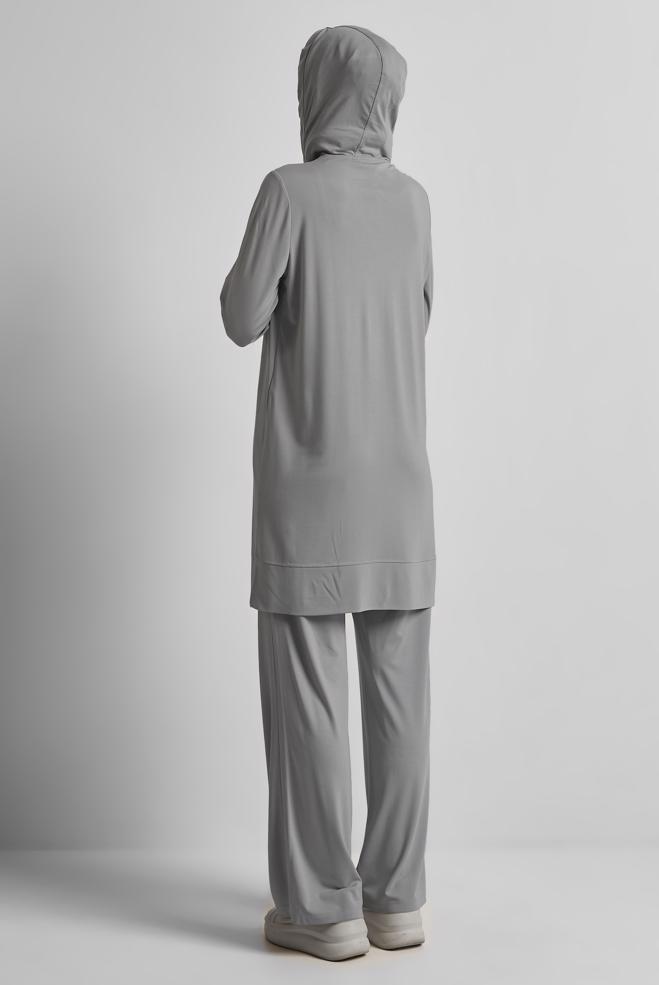 Hijab-Kleidung GRAU TRAININGSANZUG-SET MIT KAPUZE 45537 - ALVİNA