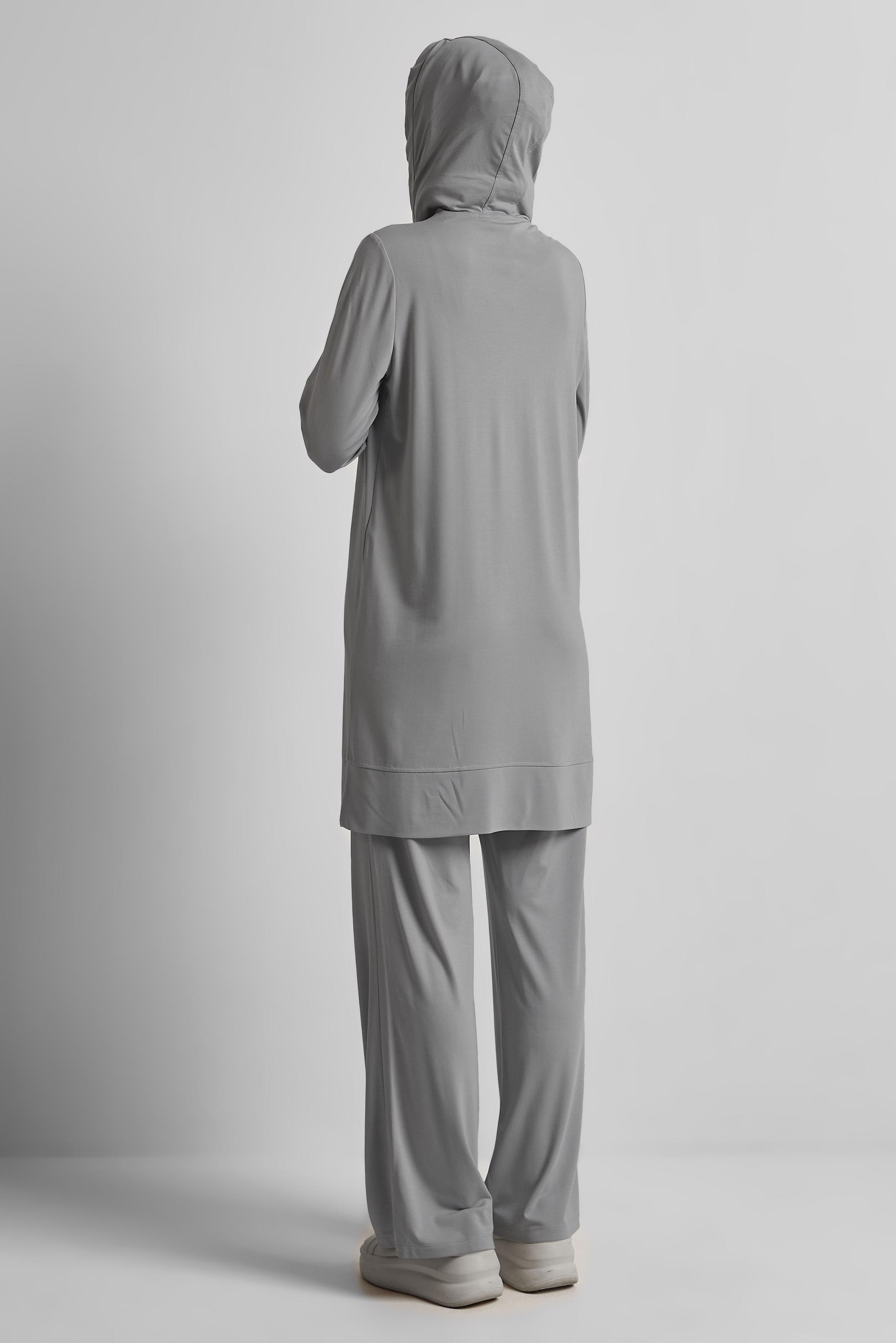 Tesettür giyim GRİ KAPÜŞONLU PANTOLONLU EŞOFMAN TAKIM 45537
