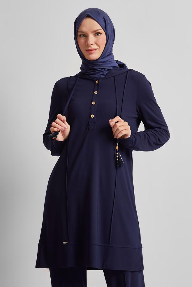 Hijab-Kleidung NAVY BLAU TRAININGSANZUG-SET MIT KAPUZE 45537 - ALVİNA