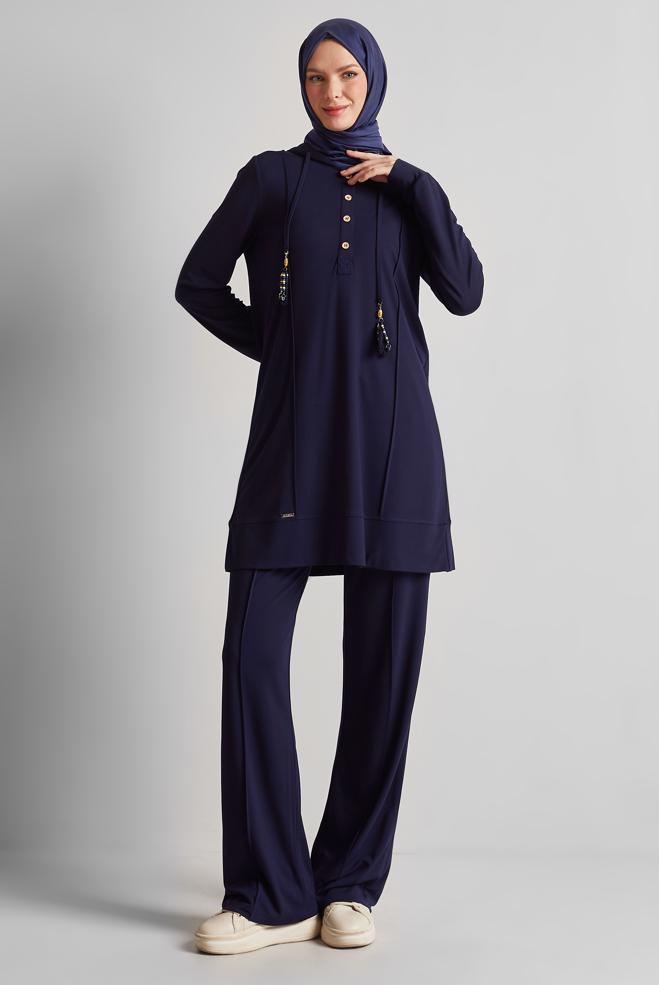 Hijab-Kleidung NAVY BLAU TRAININGSANZUG-SET MIT KAPUZE 45537 - ALVİNA