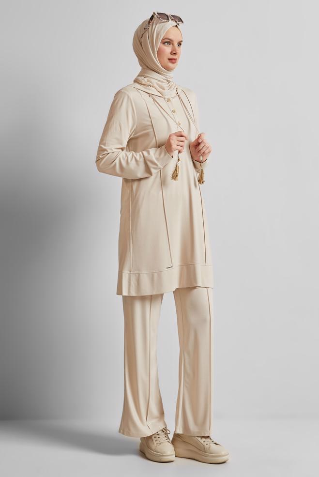 Vêtements hijab ÉCRUE ENSEMBLE DE SURVÊTEMENT À CAPUCHE 45537 - ALVİNA