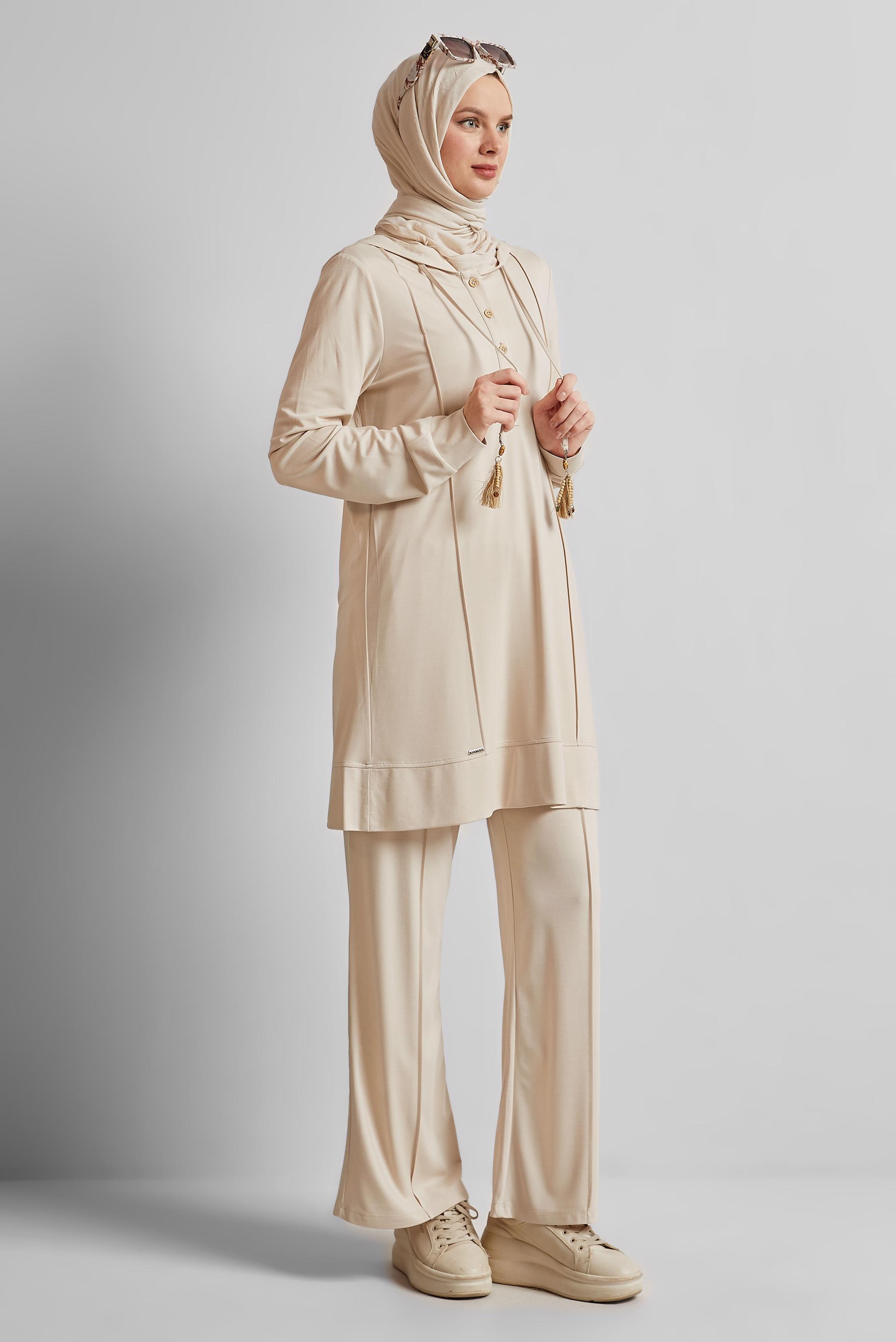 Vêtements hijab ÉCRUE ENSEMBLE DE SURVÊTEMENT À CAPUCHE 45537