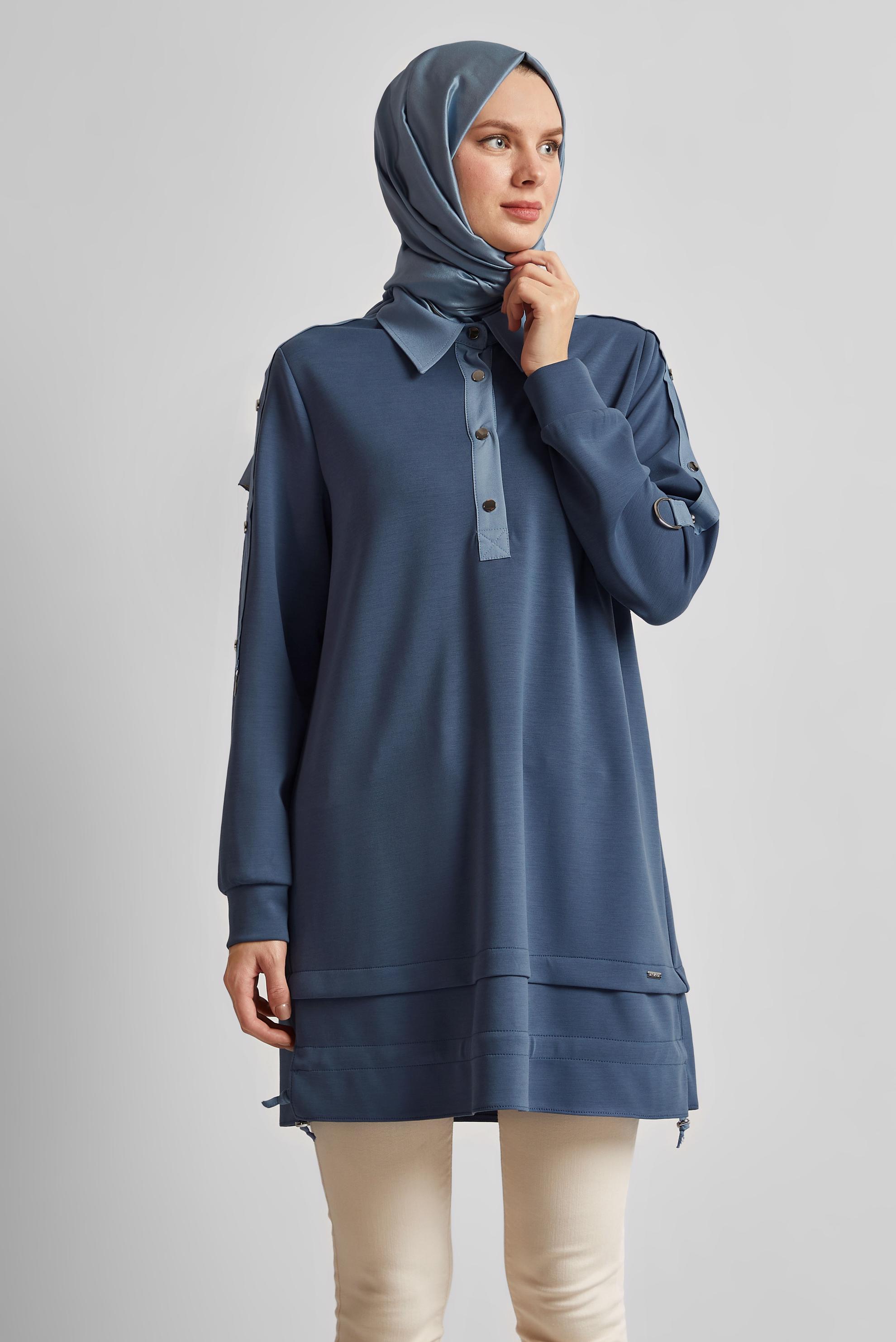 Tesettür giyim LACİVERT ÇITÇITLI EŞOFMAN TUNİK 45539