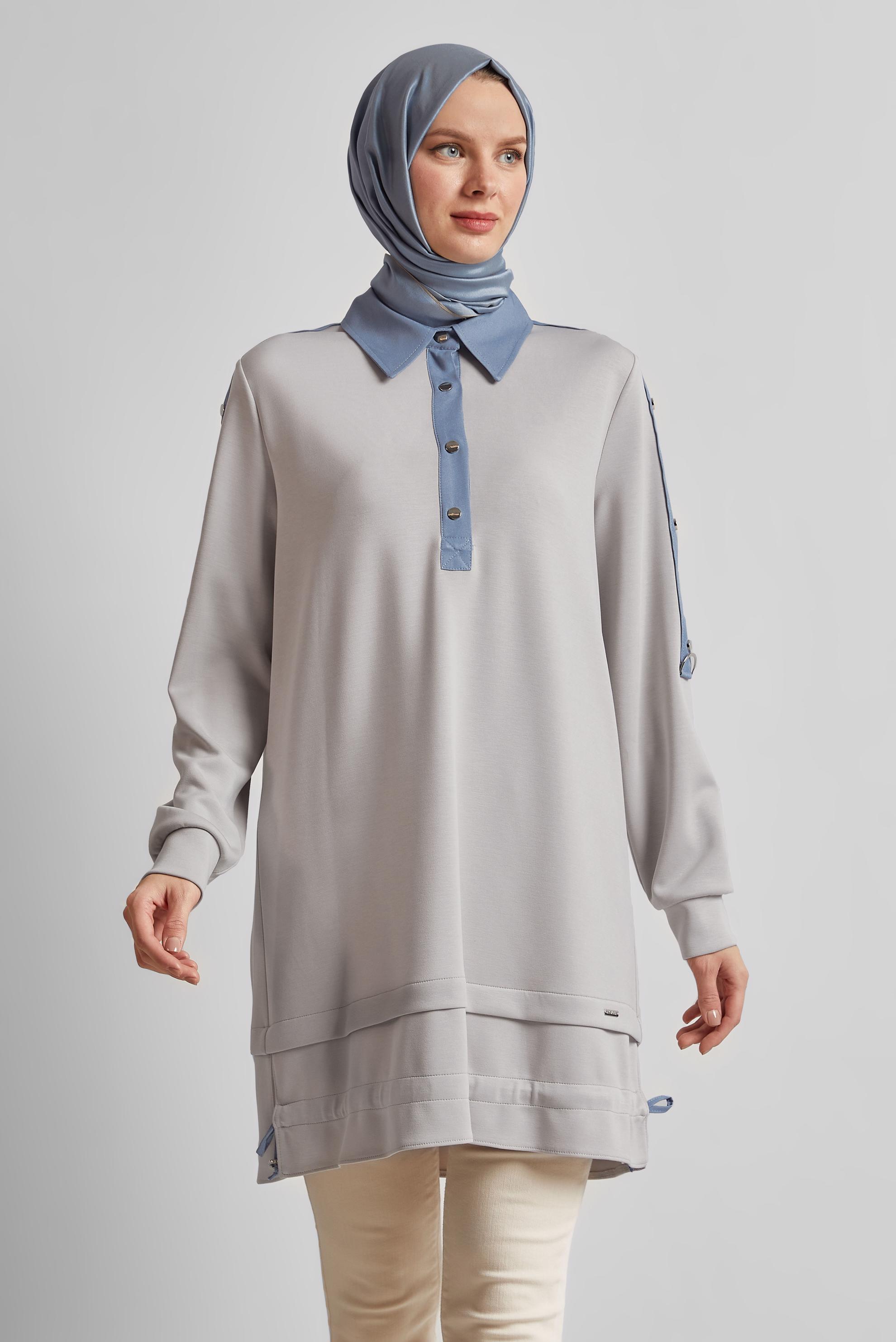 Tesettür giyim BEJ ÇITÇITLI EŞOFMAN TUNİK 45539