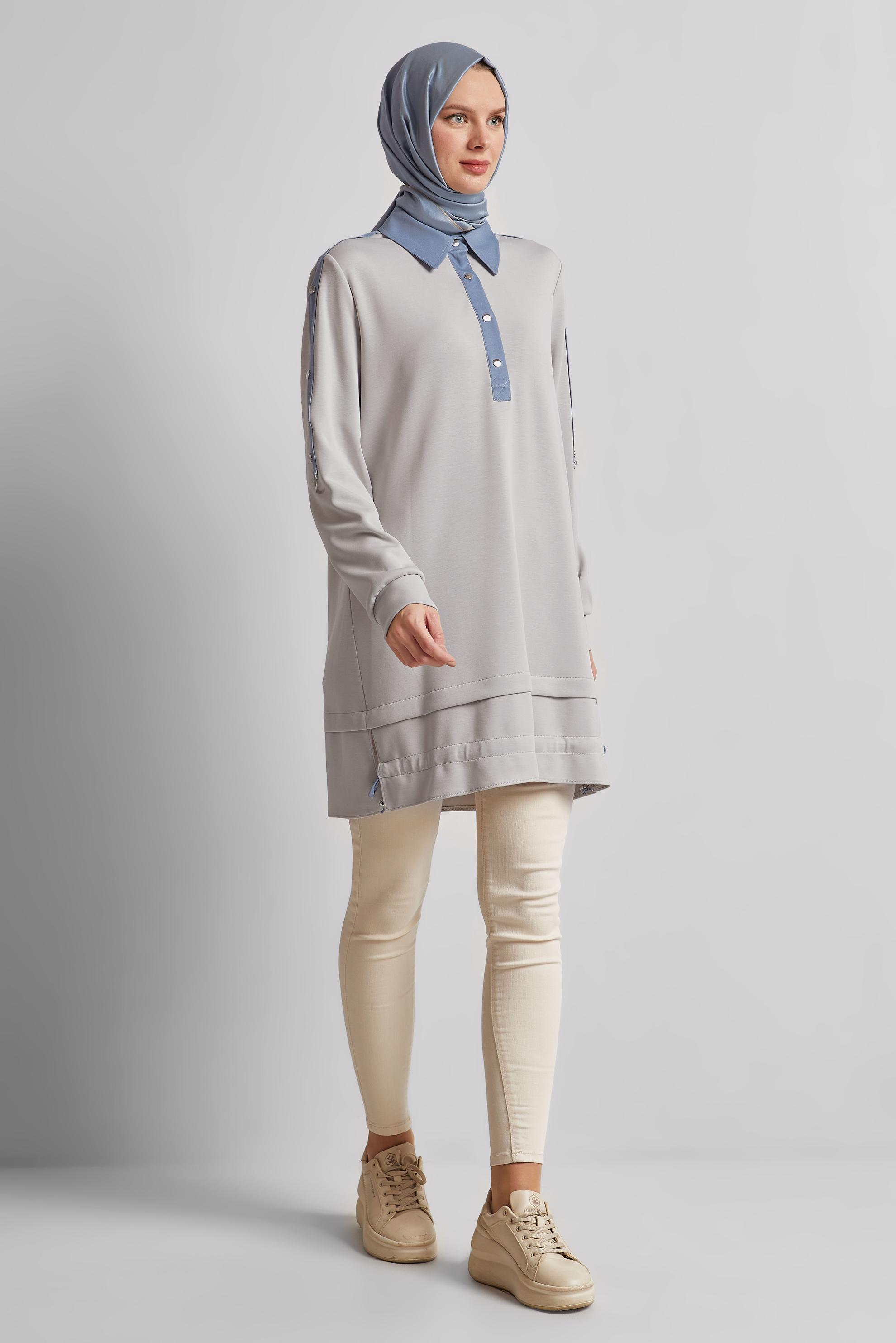 Tesettür giyim BEJ ÇITÇITLI EŞOFMAN TUNİK 45539