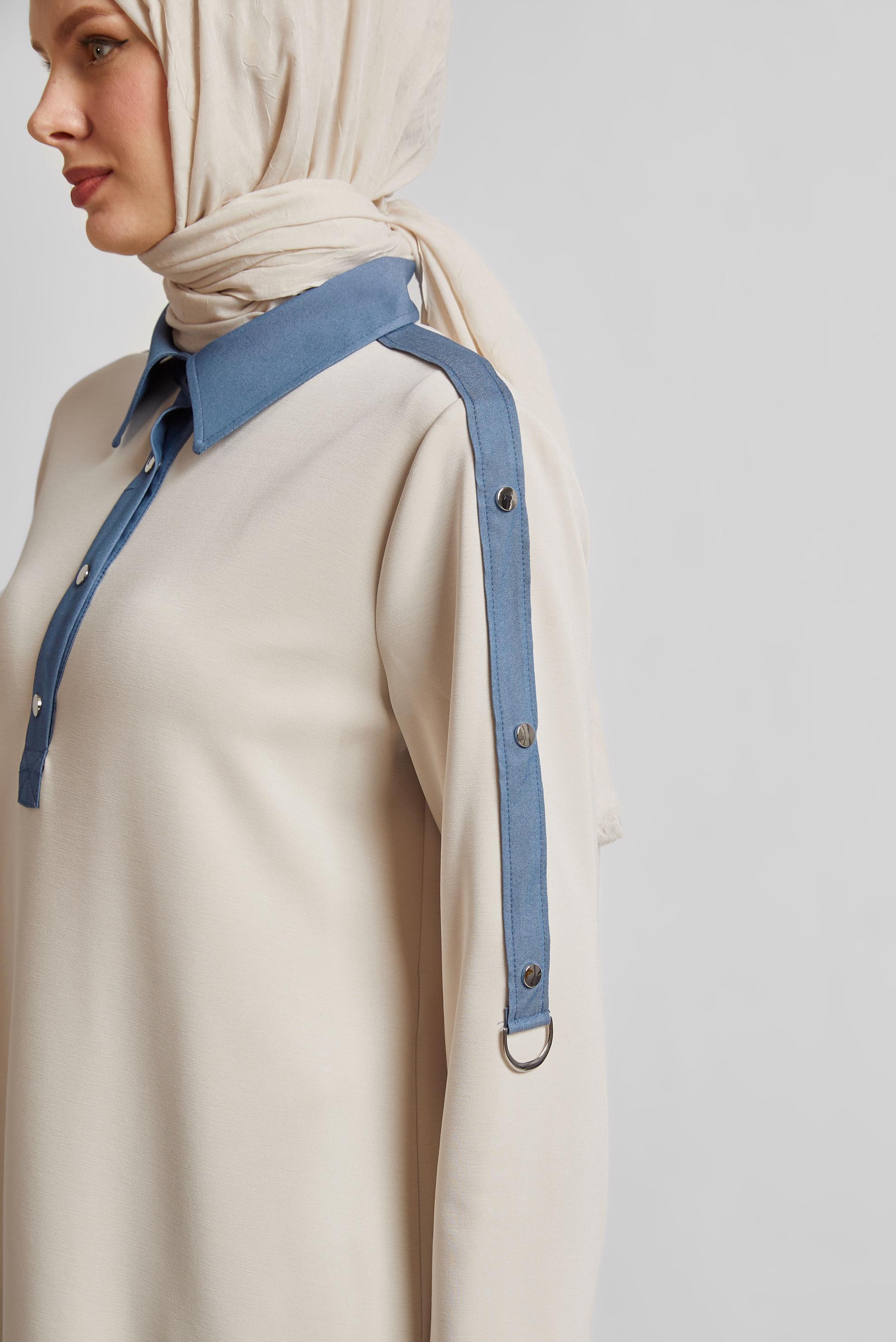 Tesettür giyim EKRU ÇITÇITLI EŞOFMAN TUNİK 45539