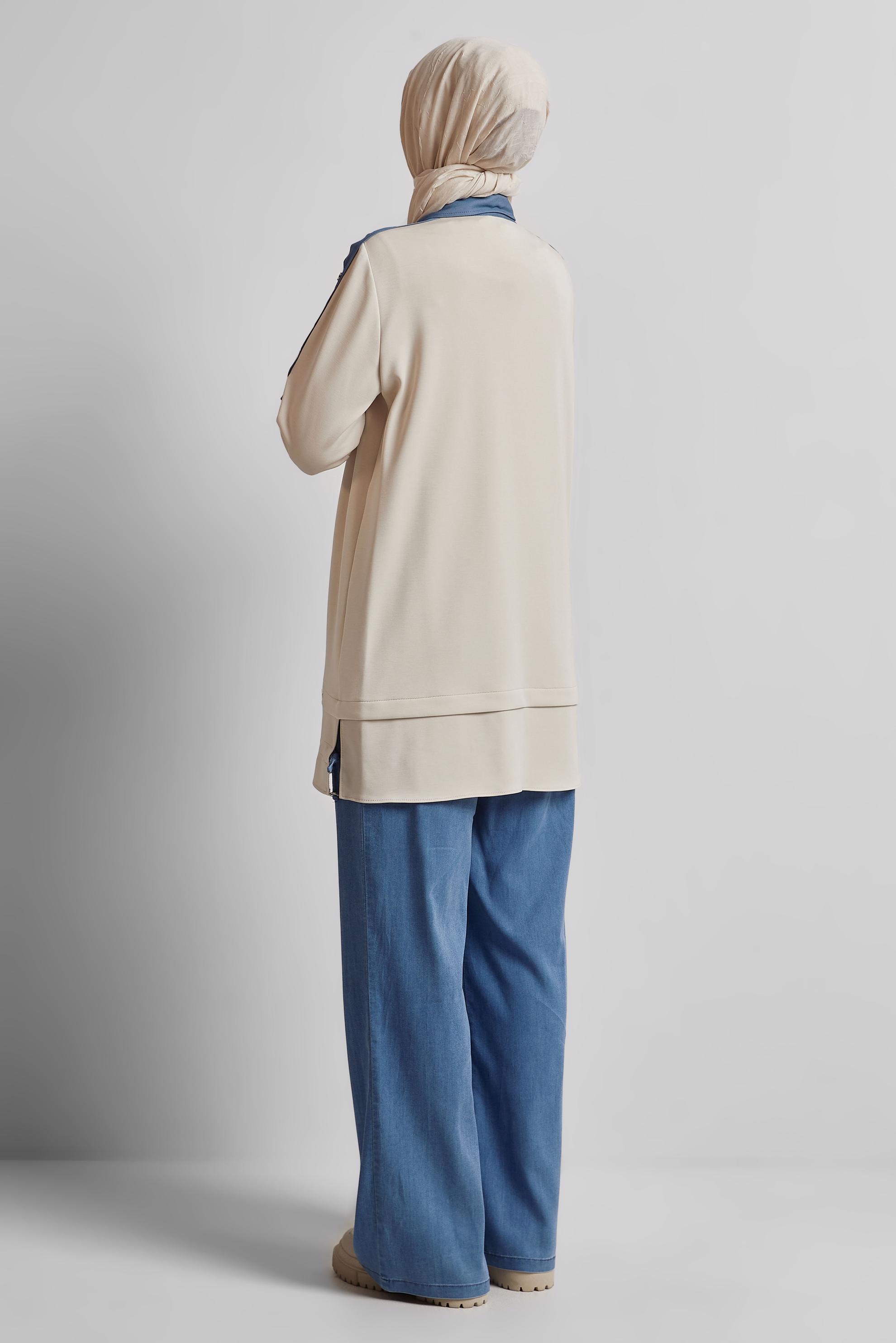 Tesettür giyim EKRU ÇITÇITLI EŞOFMAN TUNİK 45539