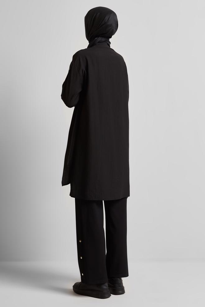 Hijab-Kleidung SCHWARZ KAPUZEN-TRAININGSANZUG-TUNIKA 45542 - ALVİNA