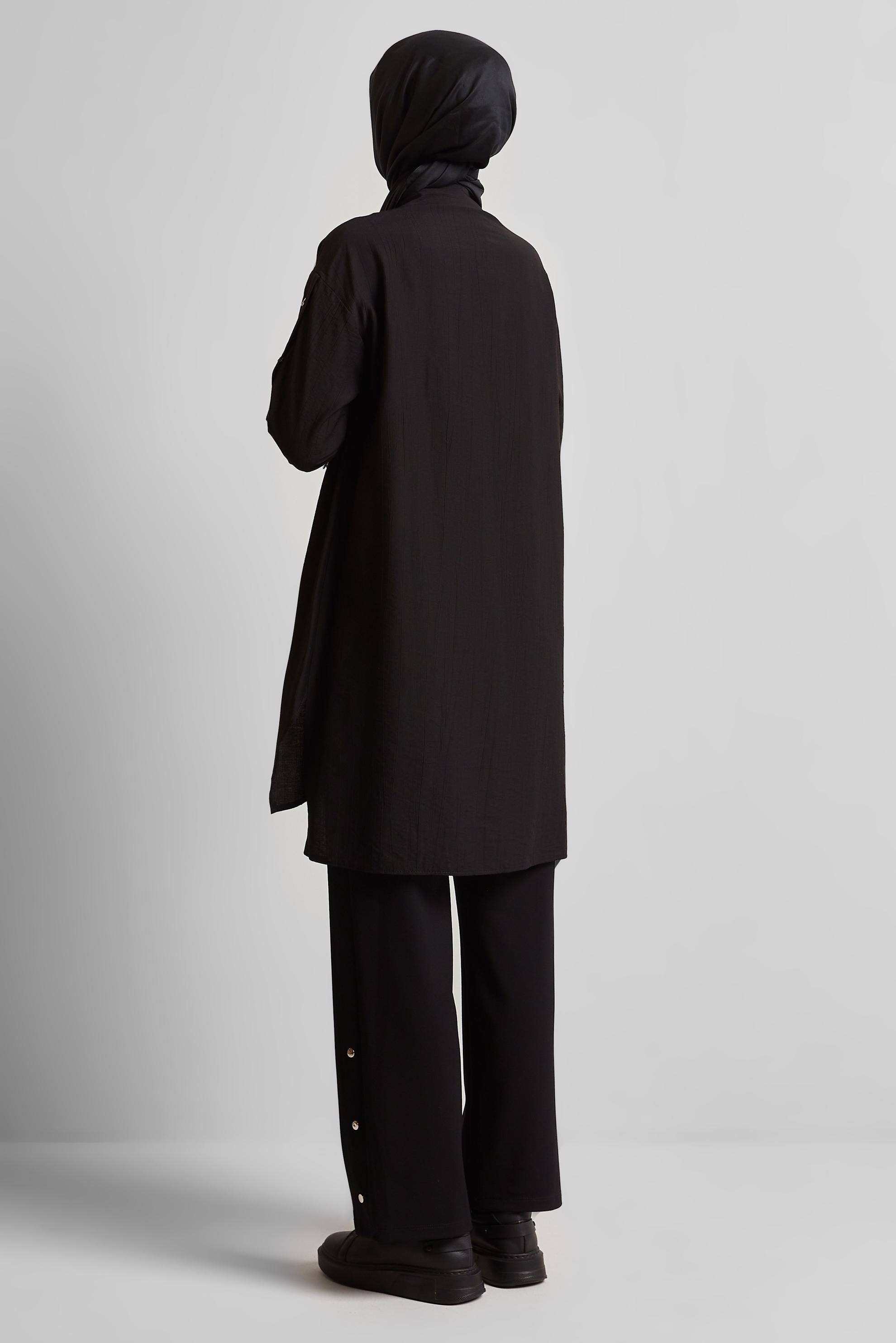 Tesettür giyim SİYAH KAPÜŞONLU EŞOFMAN TUNİK 45542