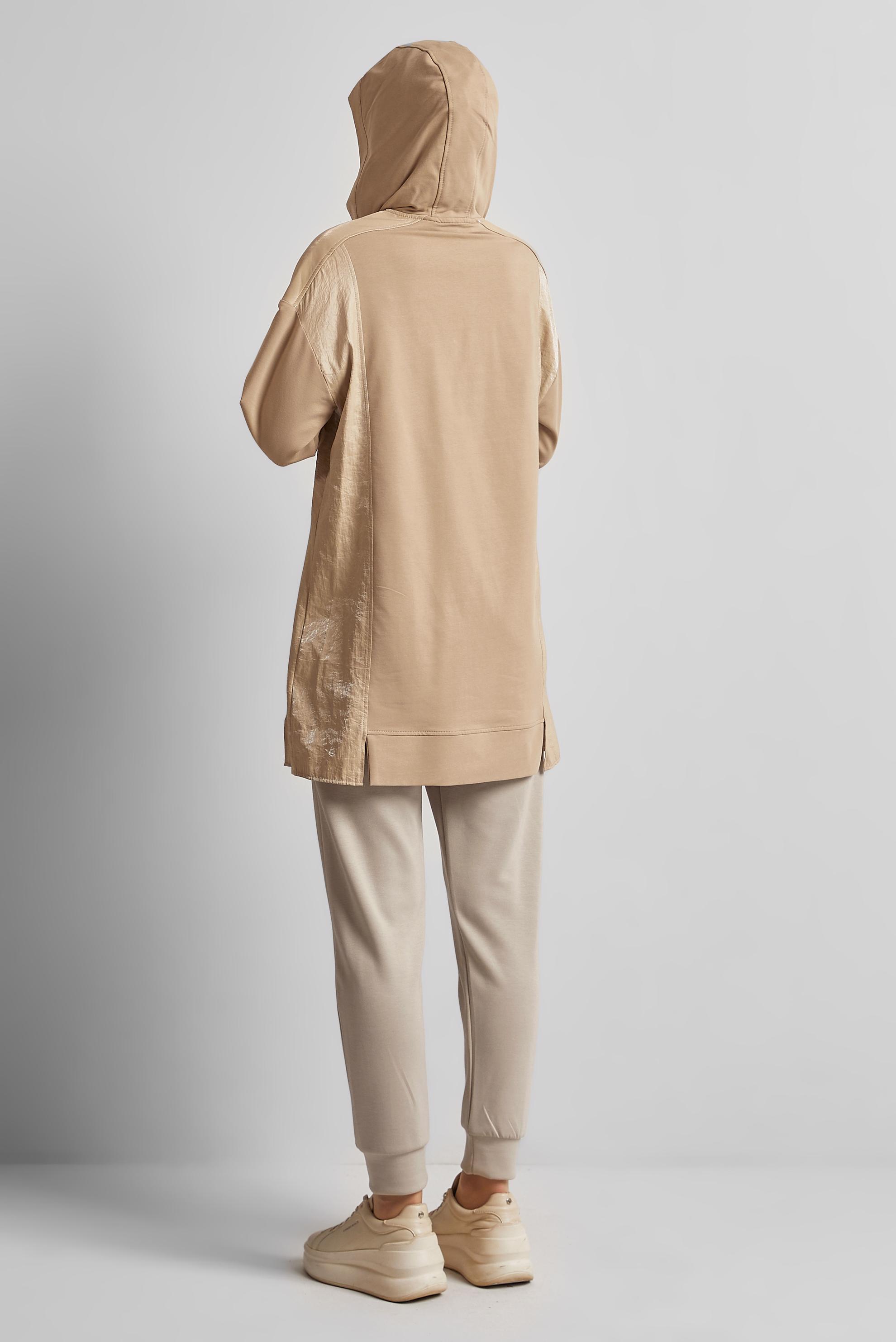 Tesettür giyim KUM KAPÜŞONLU EŞOFMAN TUNİK 45542