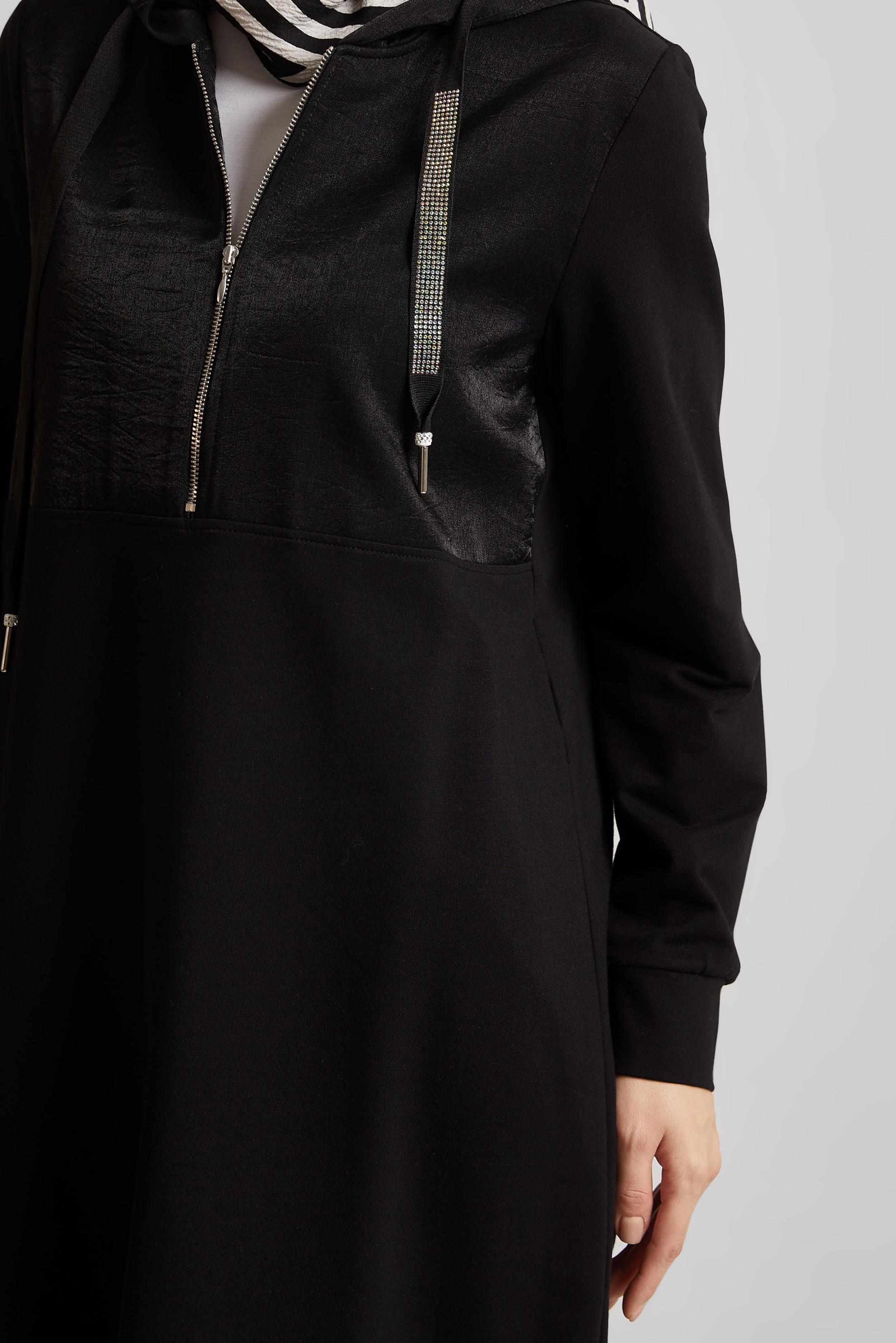 Tesettür giyim SİYAH KAPÜŞONLU PANTOLONLU TAKIM 45543