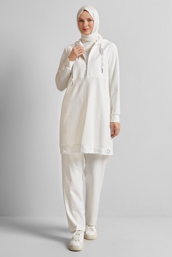 Vêtements hijab BLANC COSTUME PANTALON À CAPUCHE 45543 - ALVİNA