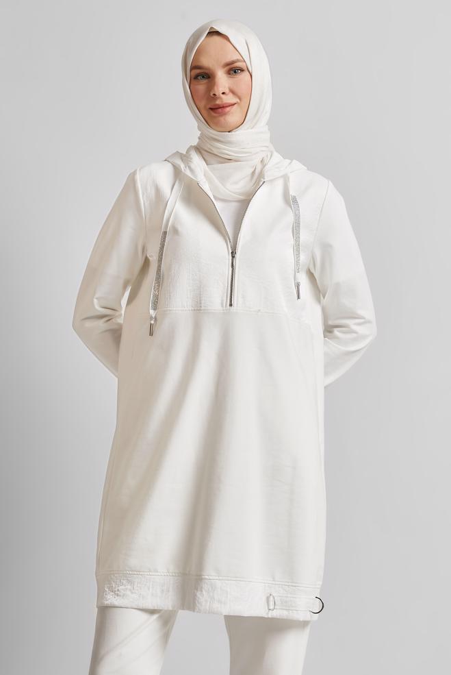 Vêtements hijab BLANC COSTUME PANTALON À CAPUCHE 45543 - ALVİNA