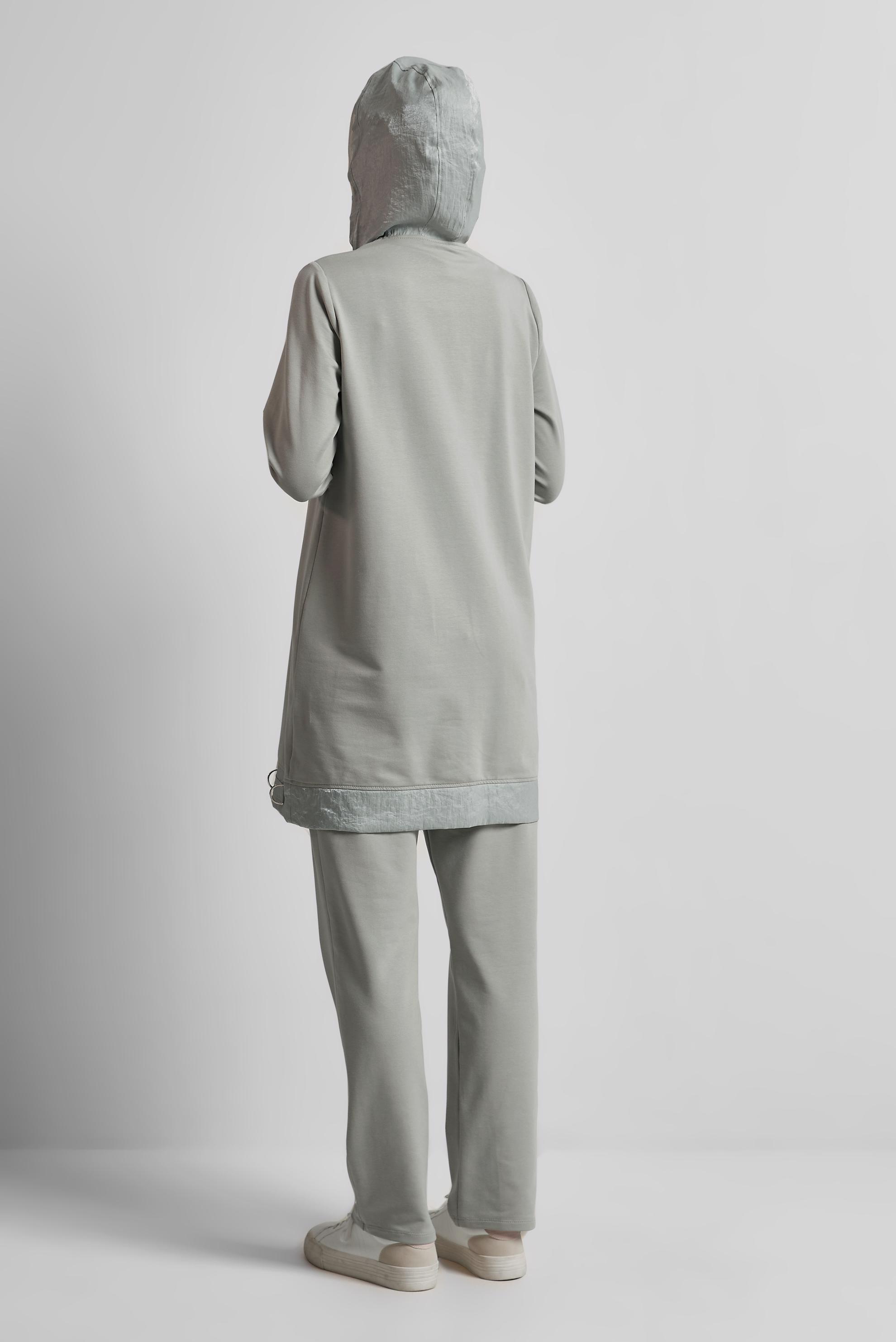 Tesettür giyim GÜMÜŞ KAPÜŞONLU PANTOLONLU TAKIM 45543