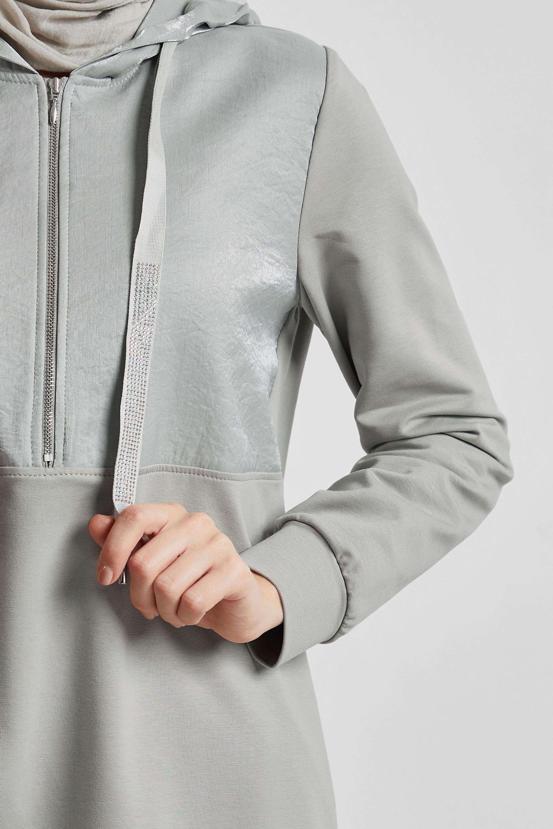 Tesettür giyim GÜMÜŞ KAPÜŞONLU PANTOLONLU TAKIM 45543