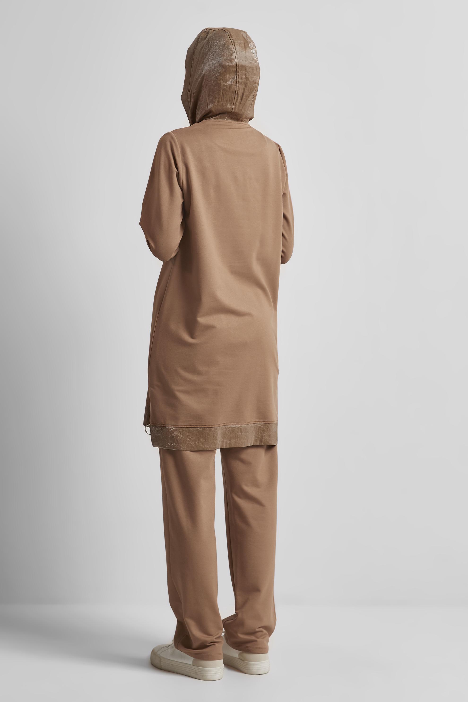 Tesettür giyim KAHVE KAPÜŞONLU PANTOLONLU TAKIM 45543