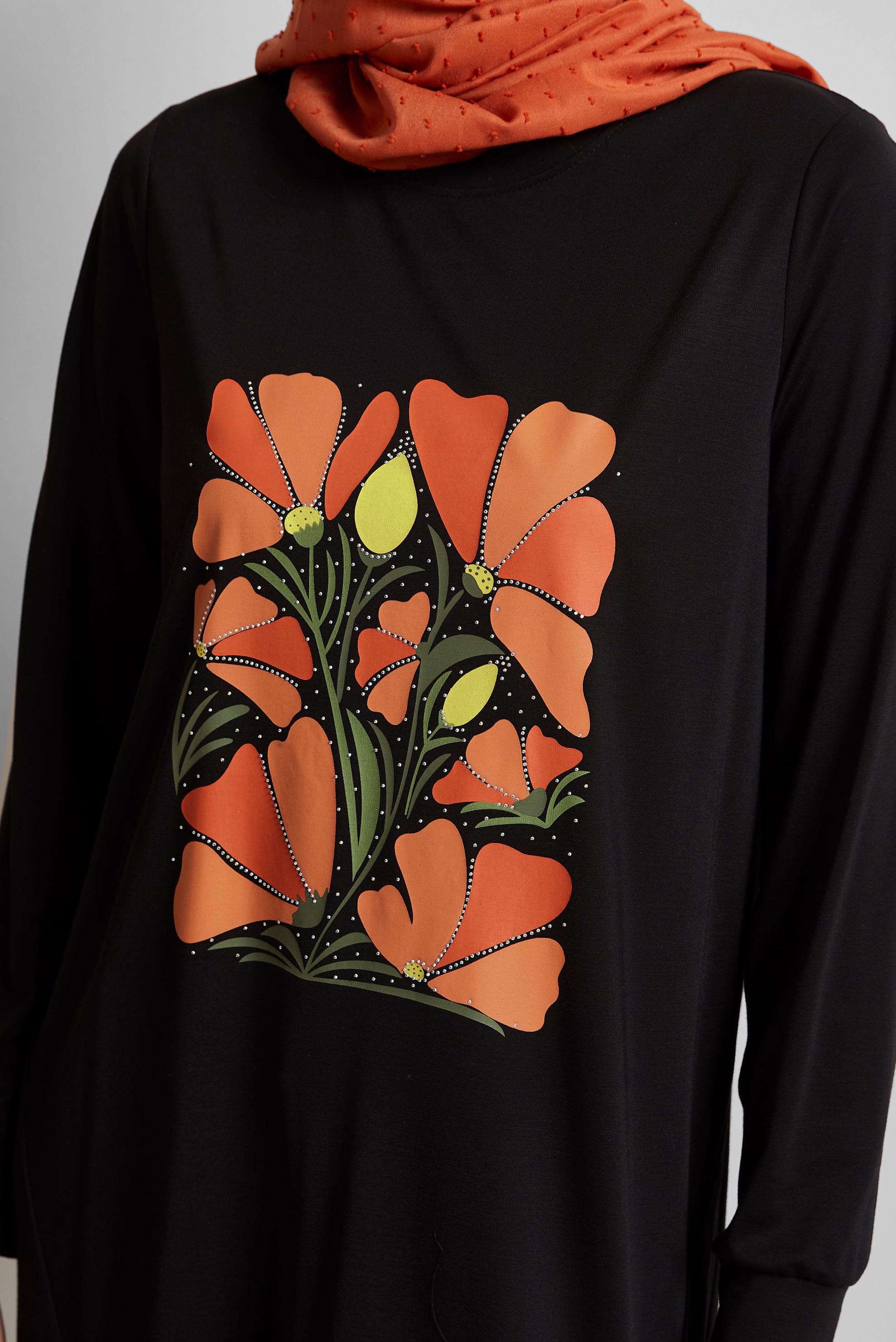 Vêtements hijab NOIR TUNIQUE DE SURVÊTEMENT IMPRIMÉE 45548