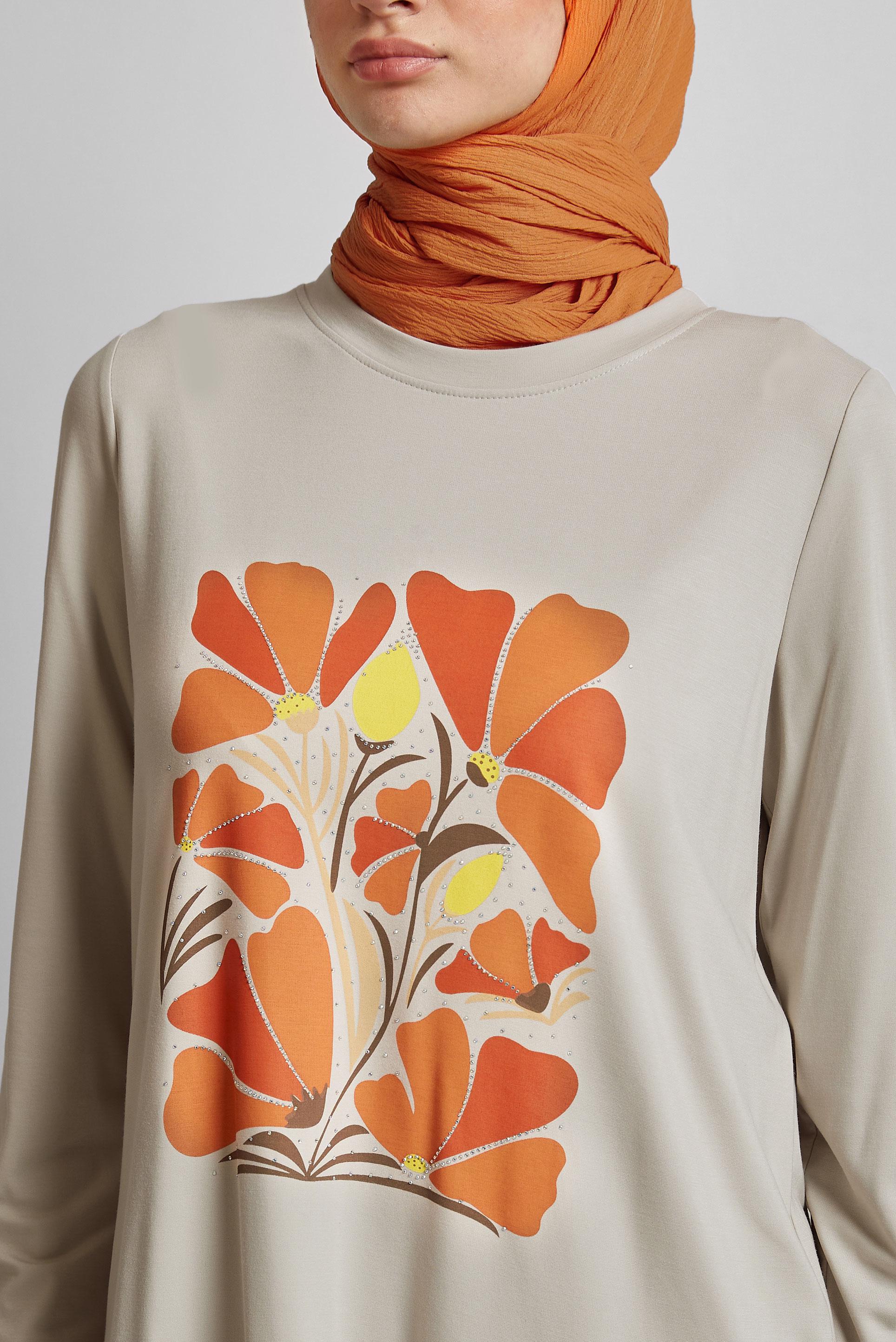 Vêtements hijab BEIGE TUNIQUE DE SURVÊTEMENT IMPRIMÉE 45548