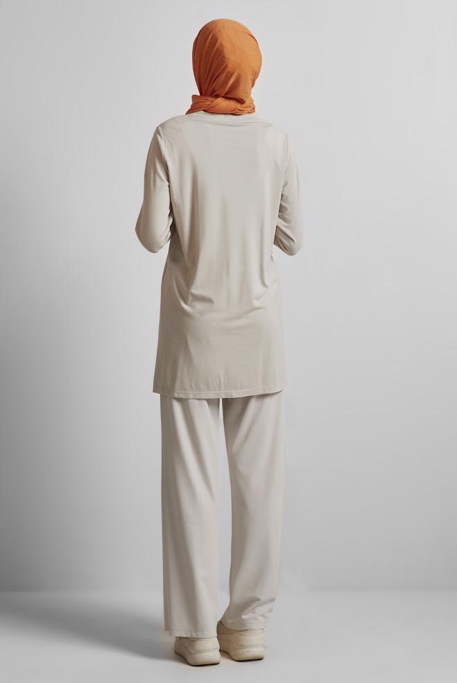 Hijab clothing BEIGE PRINTED TRACKSUIT TUNIC 45548 - ALVİNA