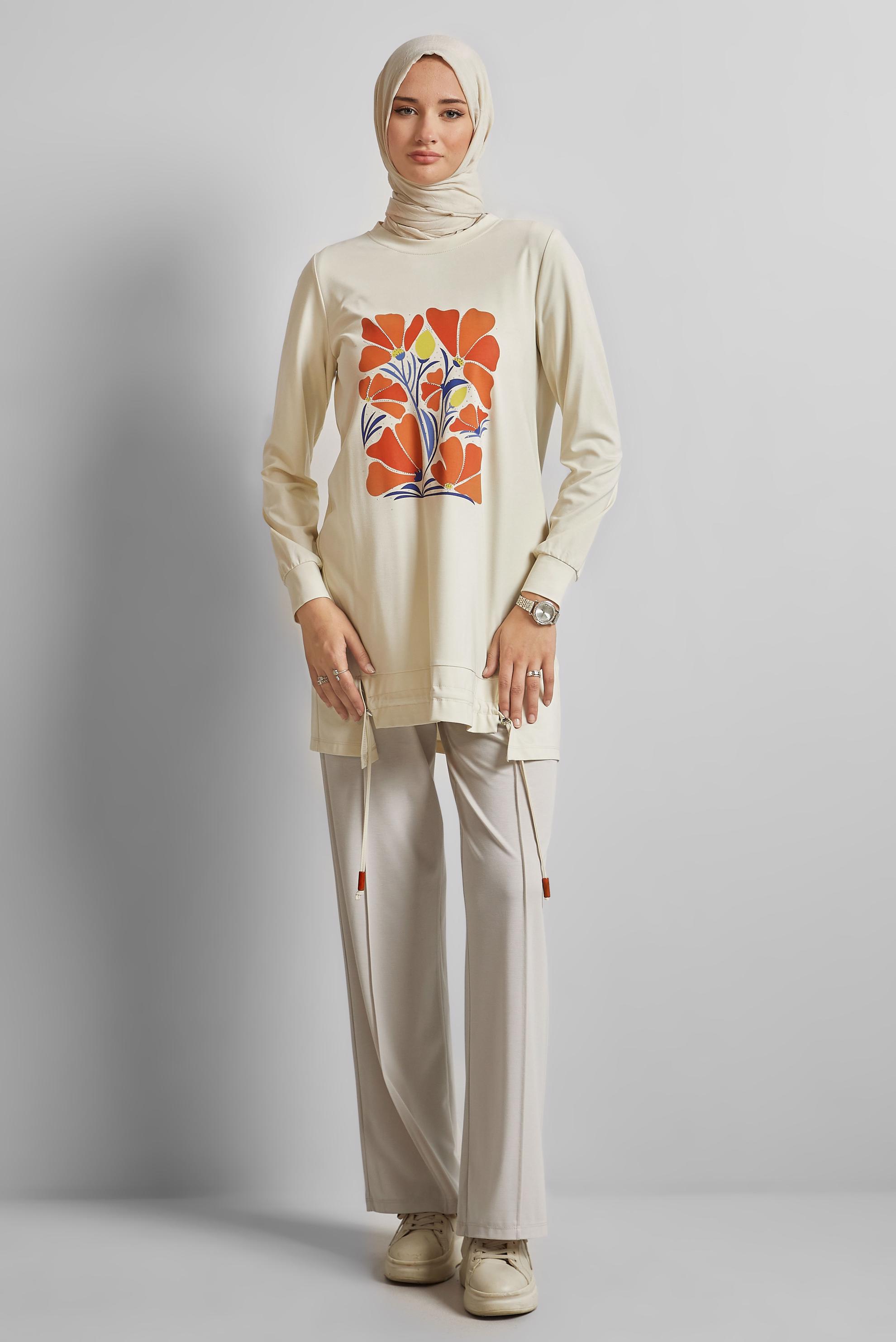 Hijab clothing ECRU PRINTED TRACKSUIT TUNIC 45548