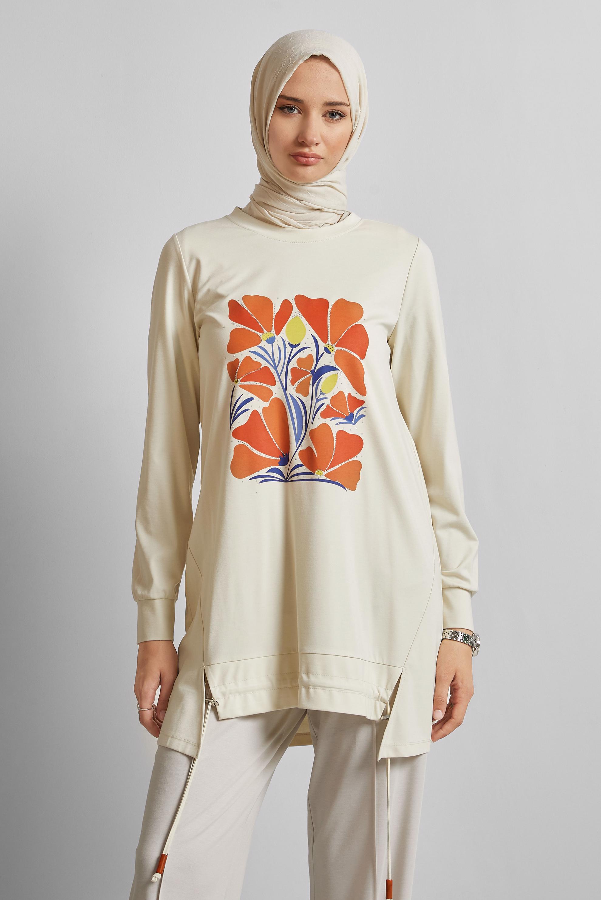 Hijab clothing ECRU PRINTED TRACKSUIT TUNIC 45548