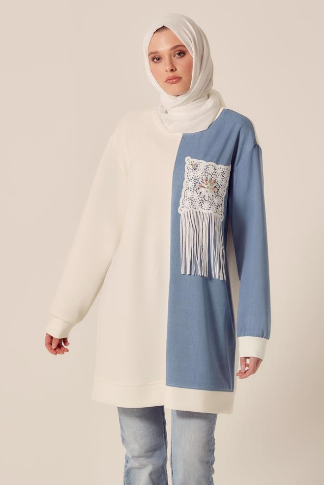 Hijab-Kleidung WEISS TRAININGSTUNIKA MIT FRANSEN 45569 - ALVİNA