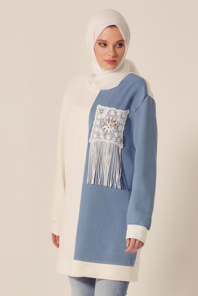 Hijab-Kleidung WEISS TRAININGSTUNIKA MIT FRANSEN 45569 - ALVİNA