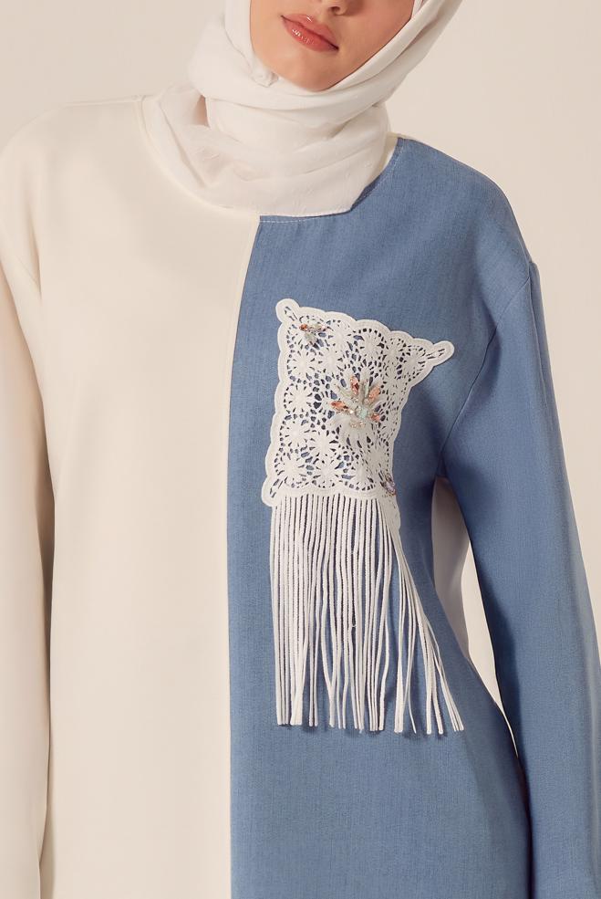 Hijab-Kleidung WEISS TRAININGSTUNIKA MIT FRANSEN 45569 - ALVİNA