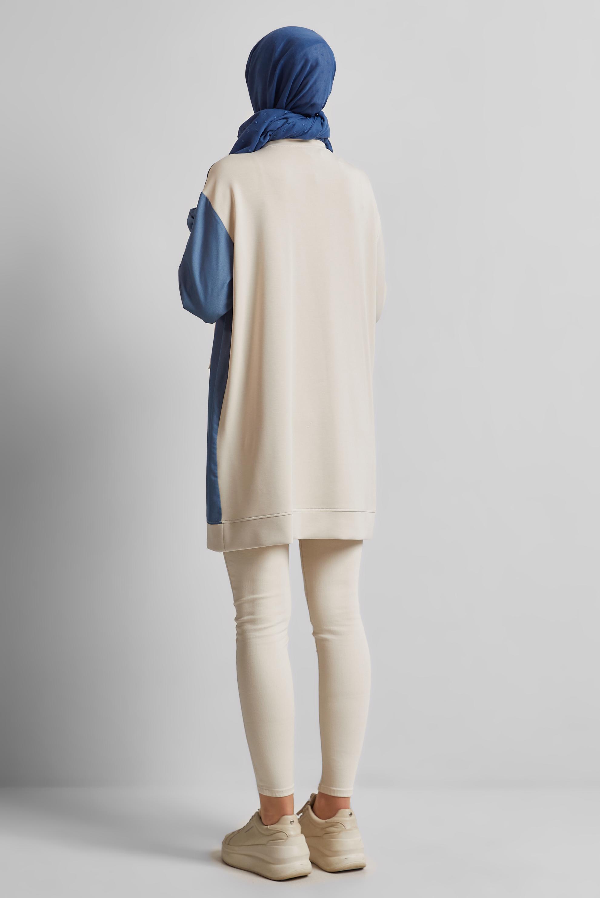 Tesettür giyim BEJ PÜSKÜL DETAYLI EŞOFMAN TUNİK 45569