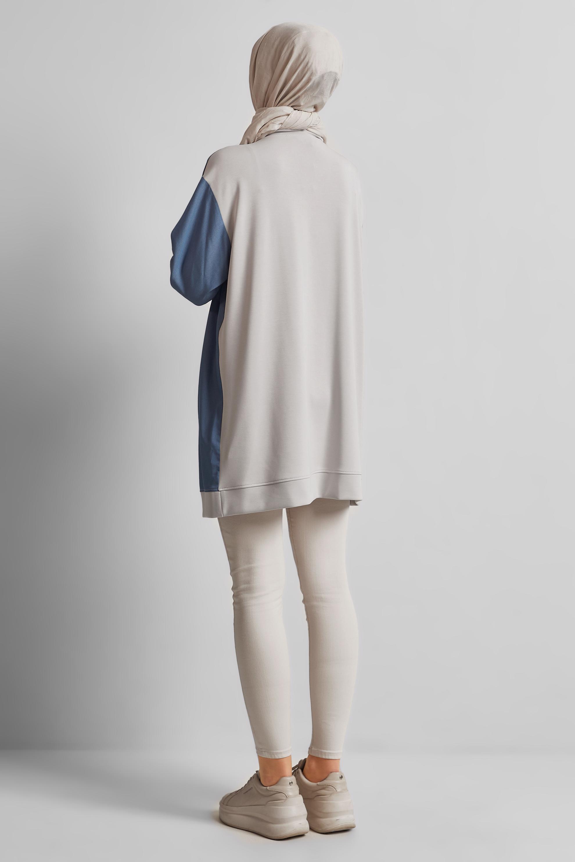 Tesettür giyim BEJ PÜSKÜL DETAYLI EŞOFMAN TUNİK 45569