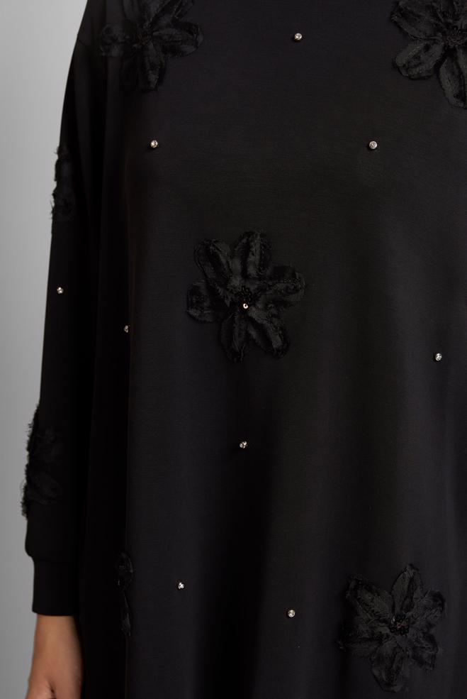 Hijab clothing BLACK TRACKSUIT TUNIC WITH GEM 45570 - ALVİNA