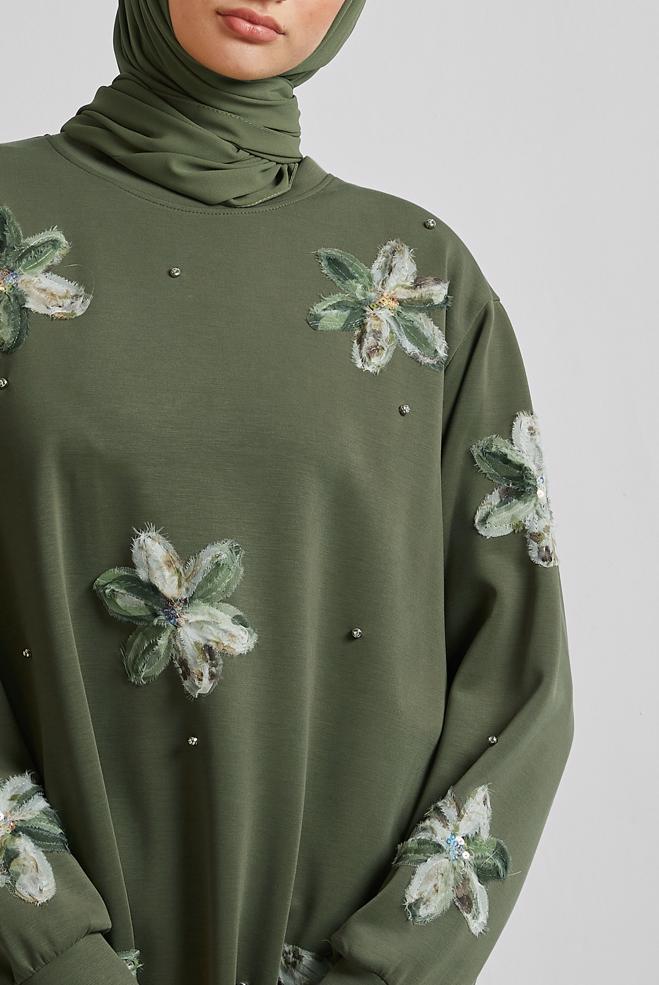 Hijab-Kleidung KHAKI TRAININGSANZUG-TUNIKA MIT SCHMUCKSTEIN 45570 - ALVİNA