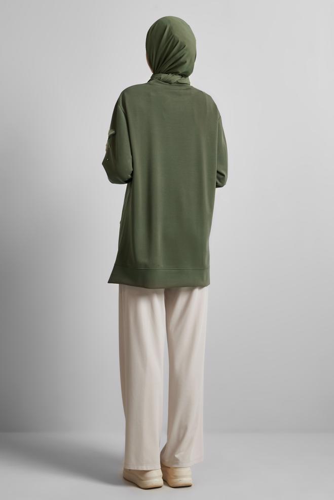 Hijab-Kleidung KHAKI TRAININGSANZUG-TUNIKA MIT SCHMUCKSTEIN 45570 - ALVİNA