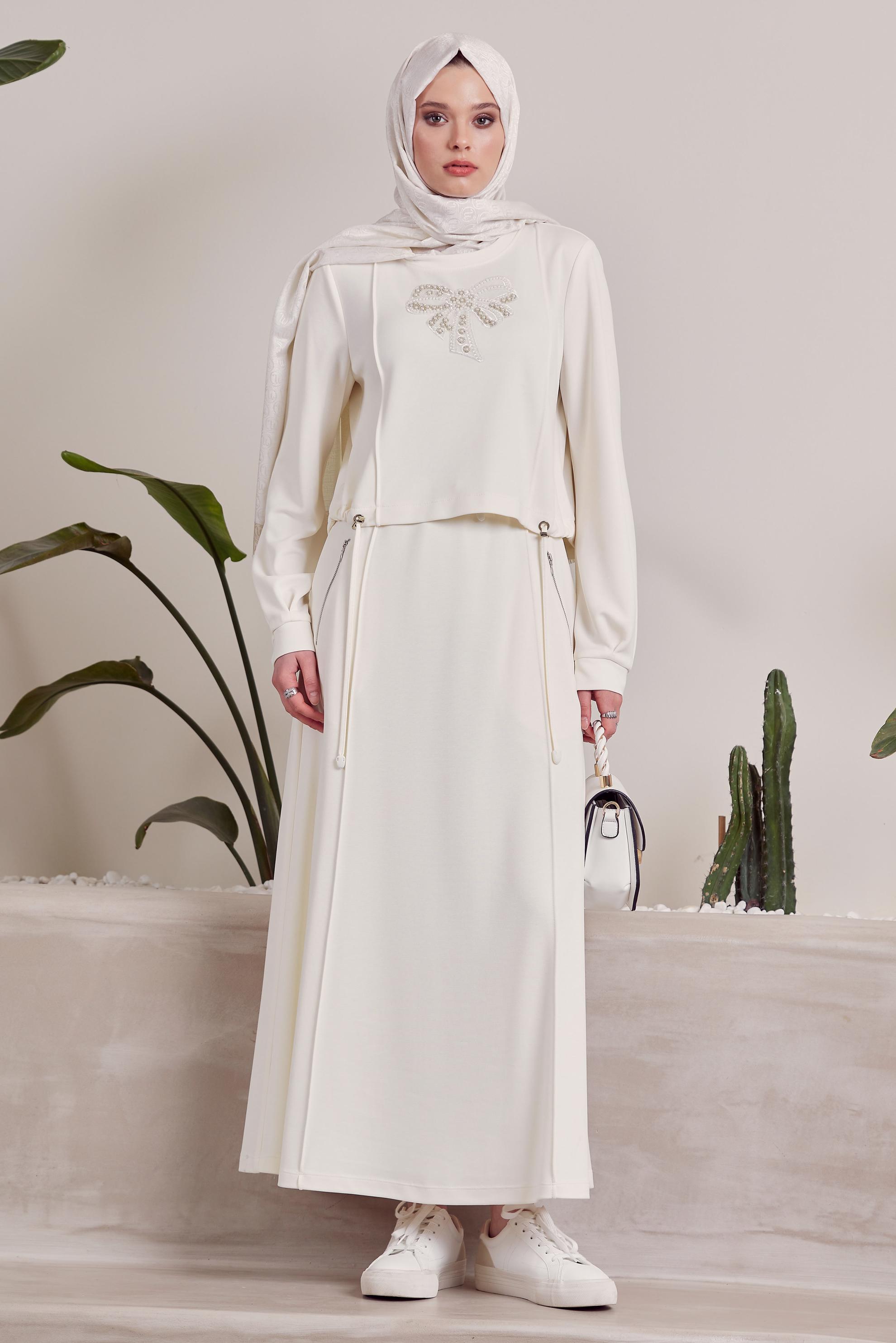 Vêtements hijab BLANC ENSEMBLE DE SURVÊTEMENT À JUPE 45572