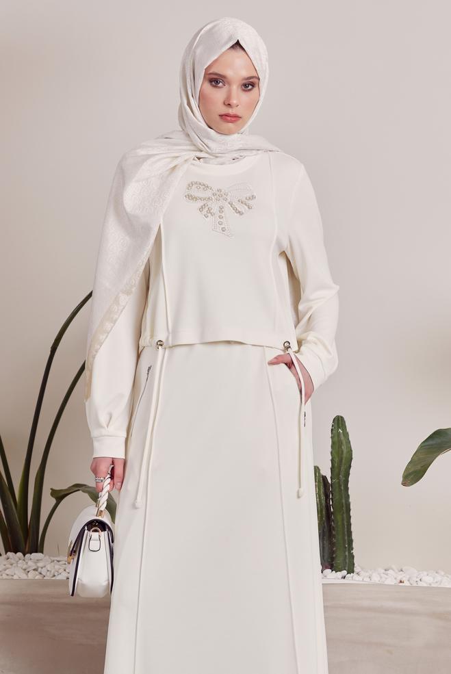 Vêtements hijab BLANC ENSEMBLE DE SURVÊTEMENT À JUPE 45572 - ALVİNA