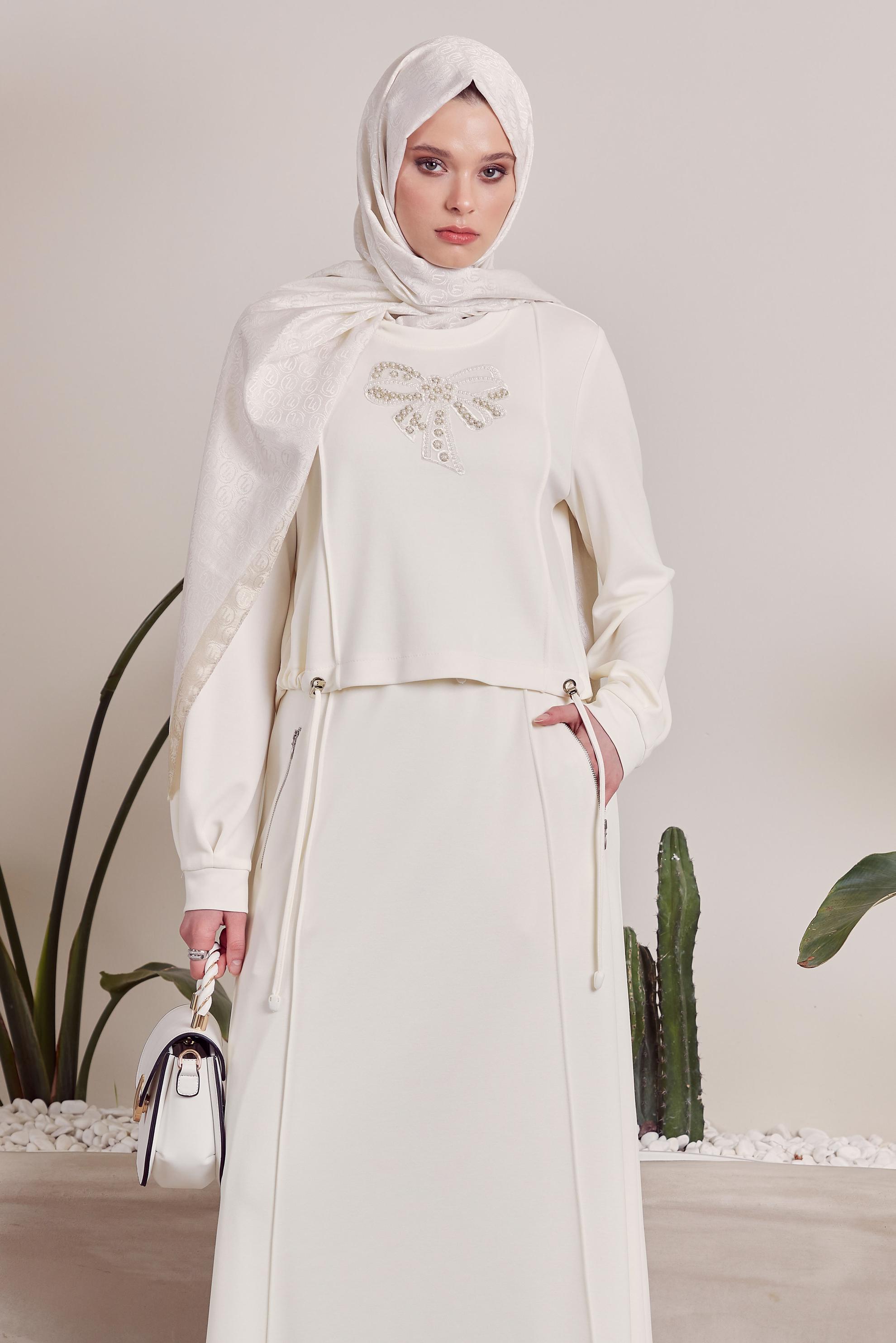 Vêtements hijab BLANC ENSEMBLE DE SURVÊTEMENT À JUPE 45572