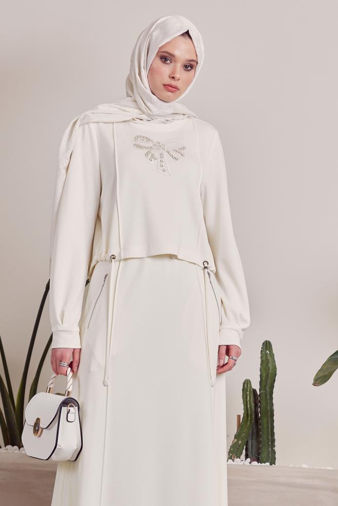 Vêtements hijab BLANC ENSEMBLE DE SURVÊTEMENT À JUPE 45572 - ALVİNA